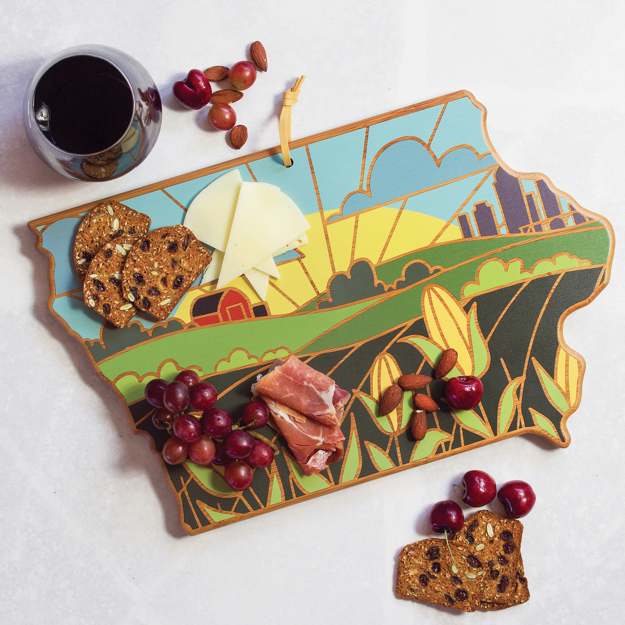 Iowa State Shaped Serving and Cutting Board with Artwork by Summer Stokes 2