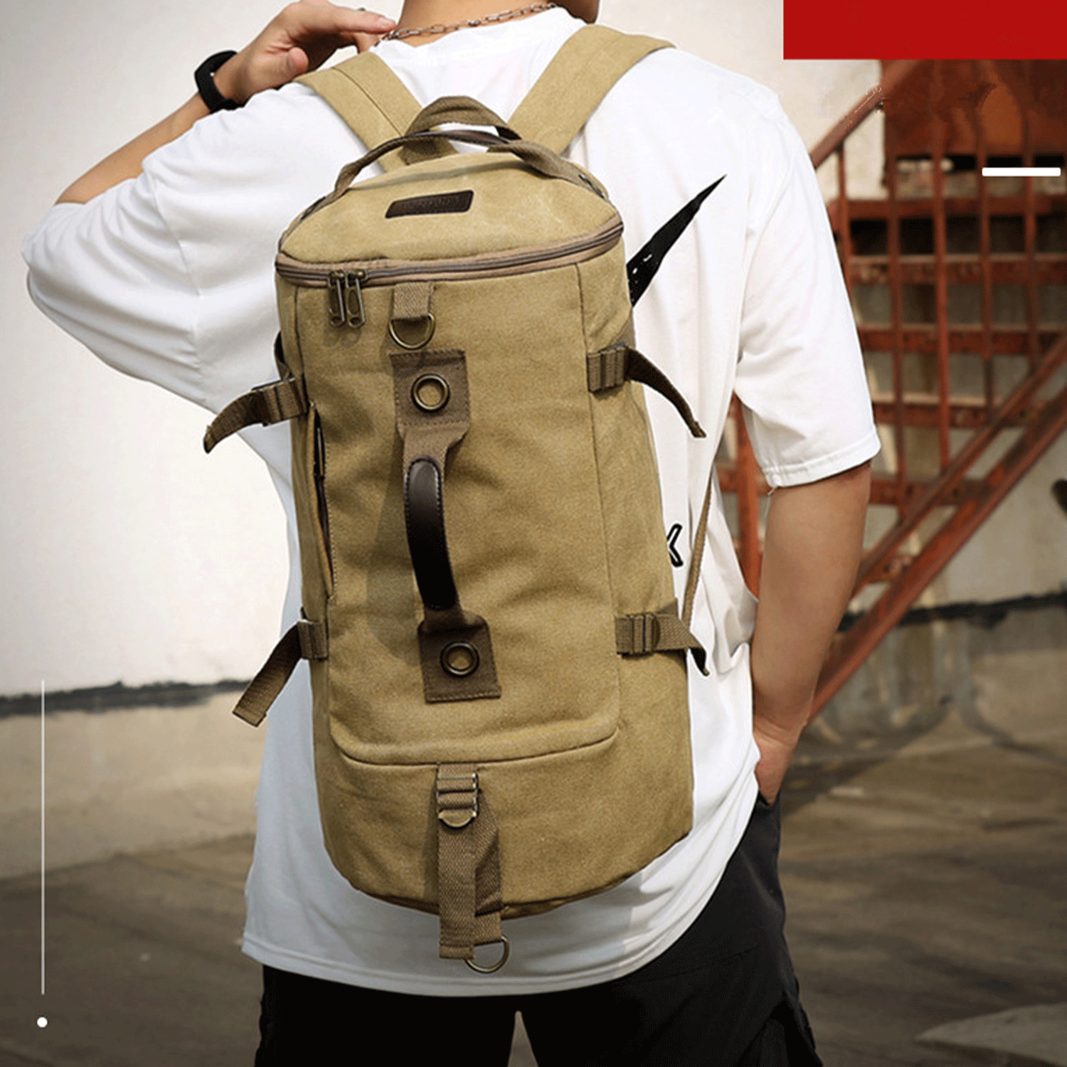 Multi-function Vintage Canvas Portable Backpack Duffel Bag 15