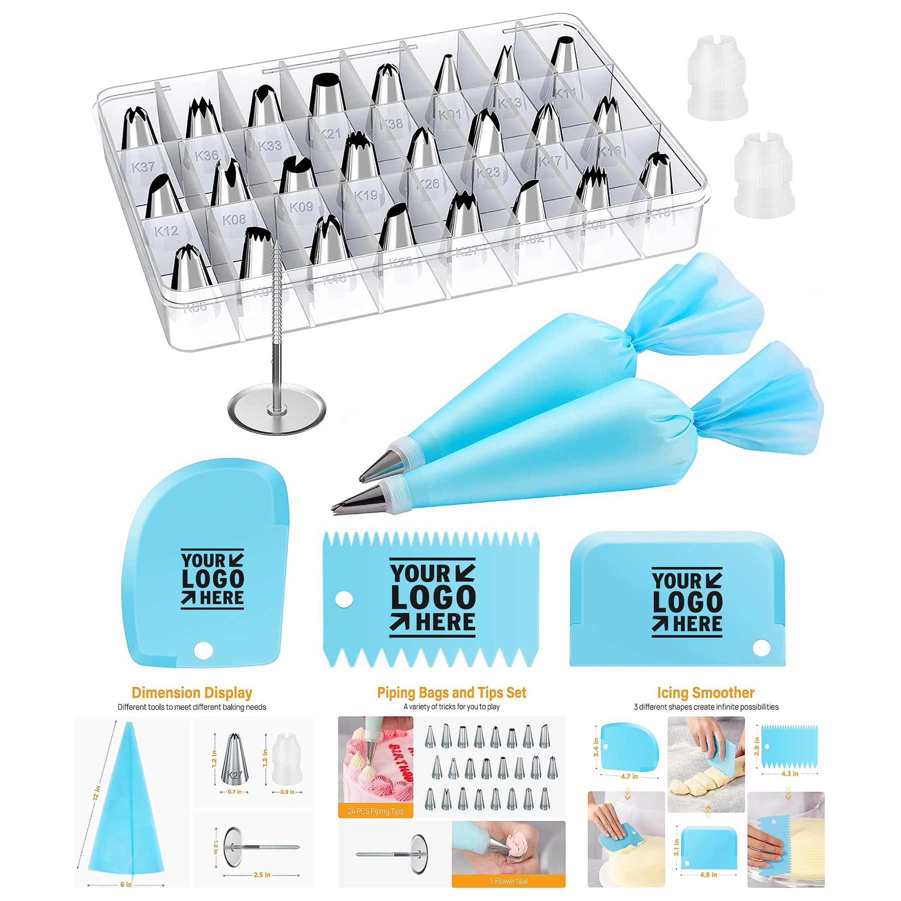 32-Piece Piping Bags and Tips Set with 24 Icing Piping Tips 2