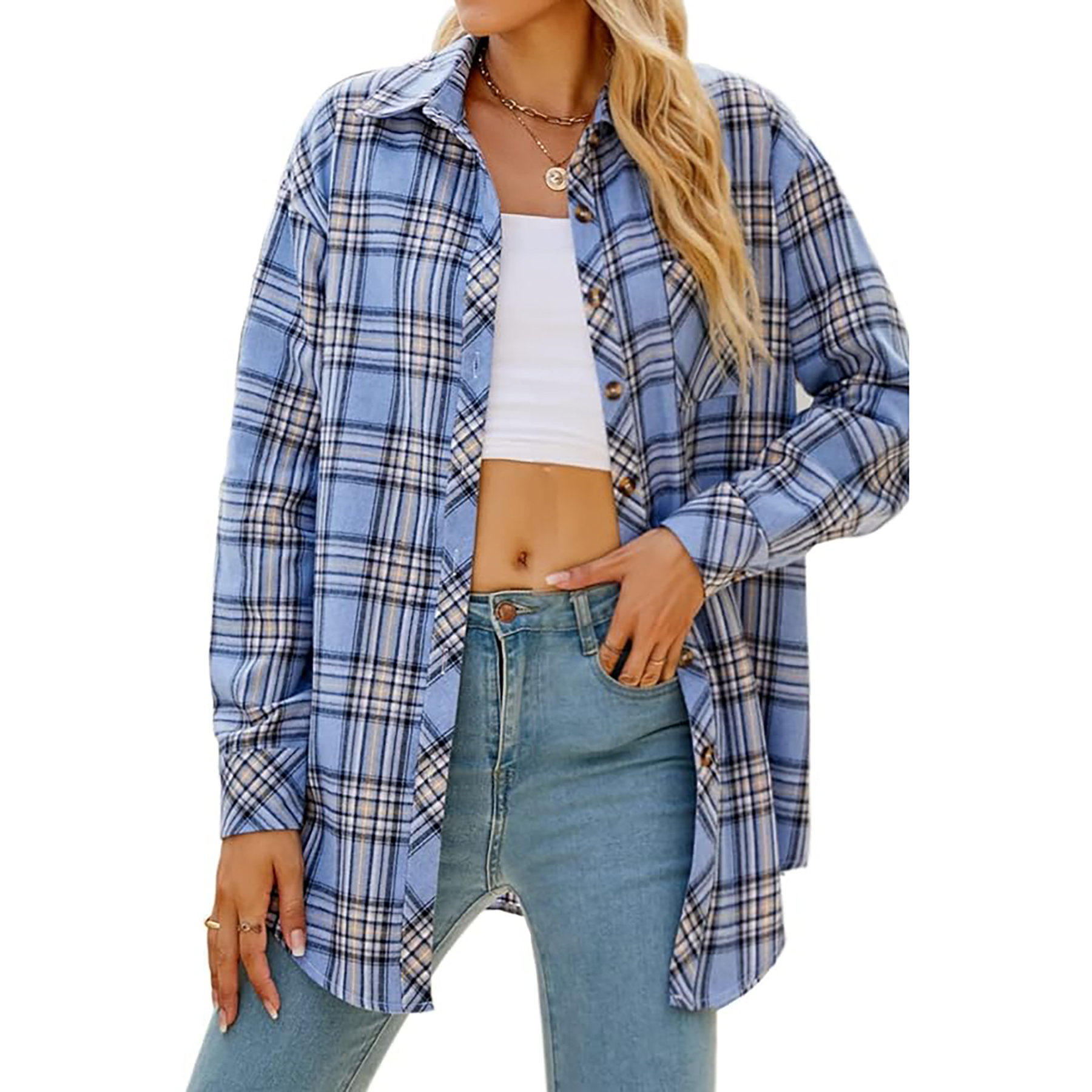 Women's Long Sleeved Plaid Shirt 37