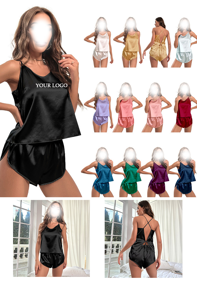 Women Silk Ruffle Pajamas Camisole Set 2