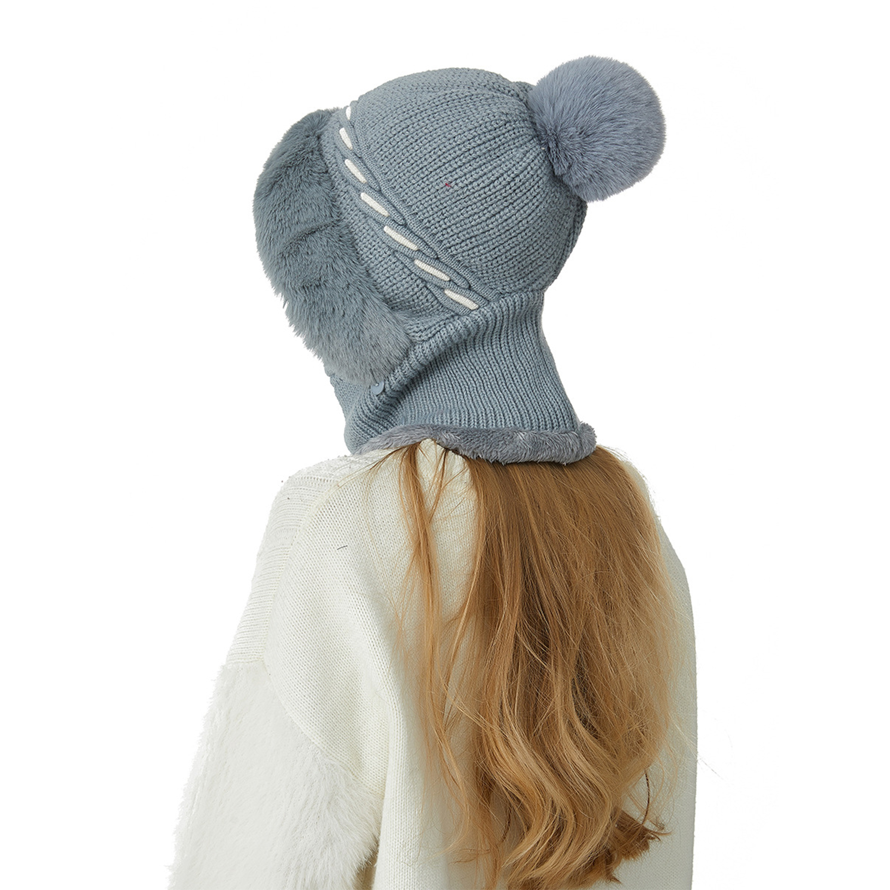 Winter Warm One Piece Fleece Hats Scarf Mask Knitted Hat 2