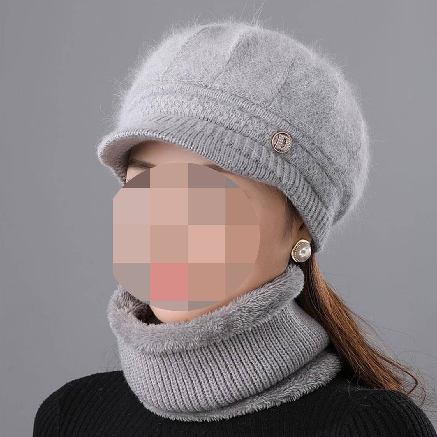 Fashion Women Cloche Beanie Cap w/ Scarf Warm Knit 7