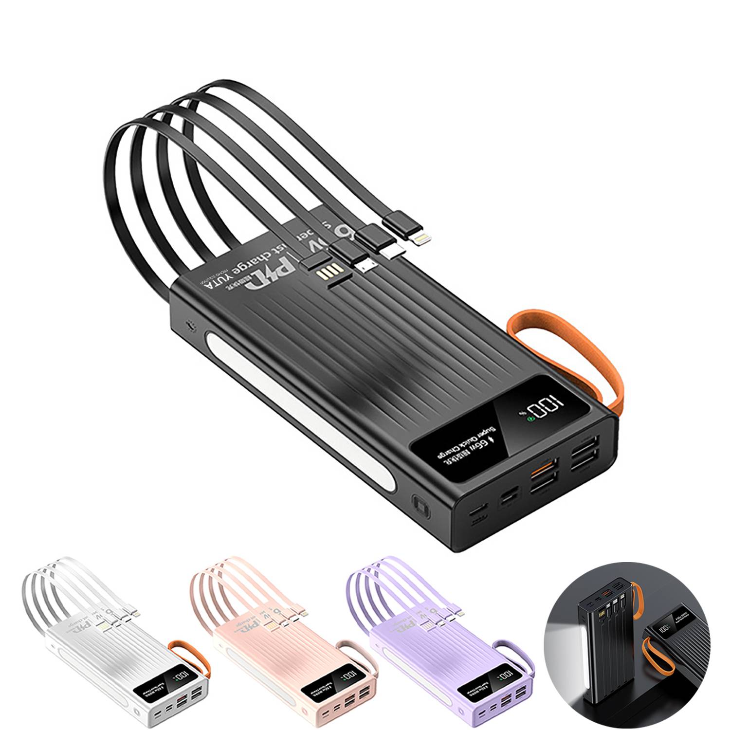 66W Portable Fast Charging Power Bank W/ Light