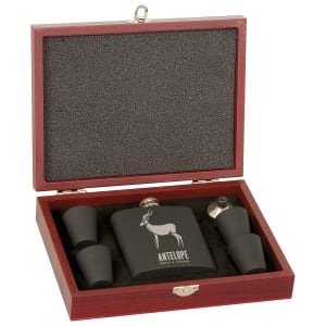 Rosewood Finish Flask Set 4
