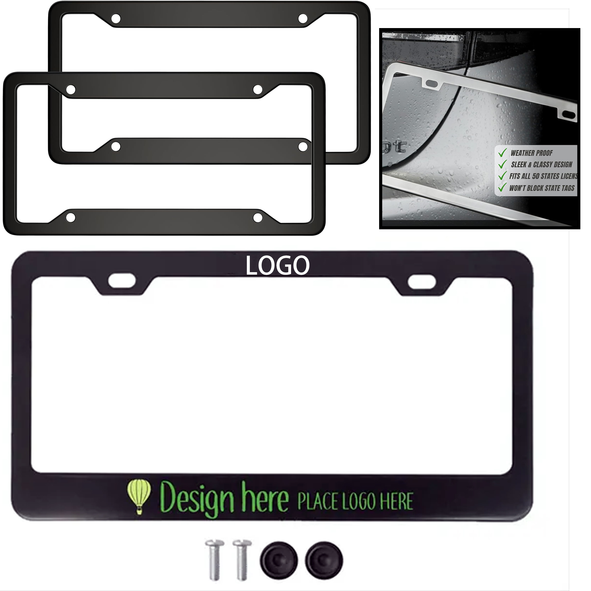 Rust-Free Aluminum License Plate Frame, Universal Size 2
