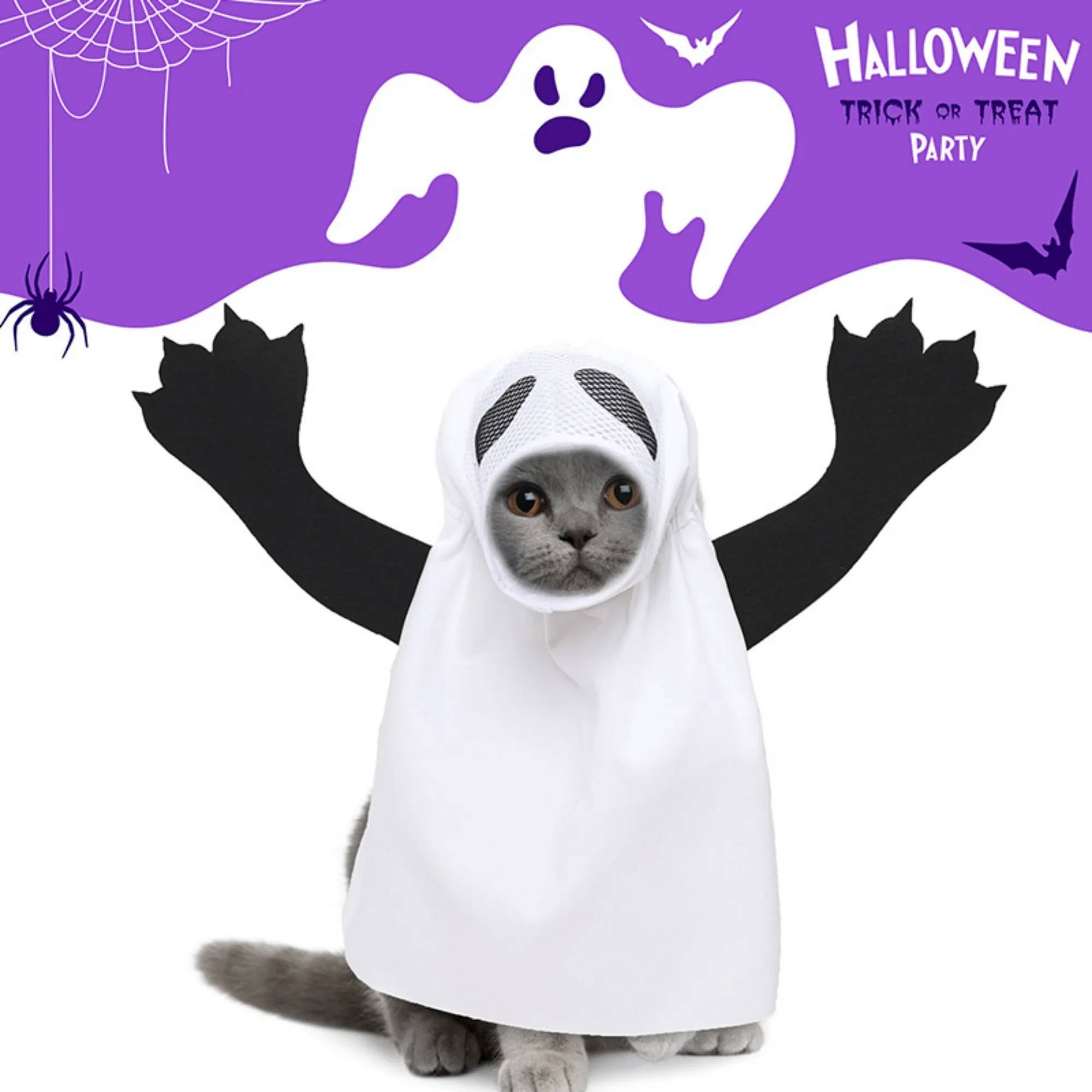 Pet Halloween ghost transformation costume 3