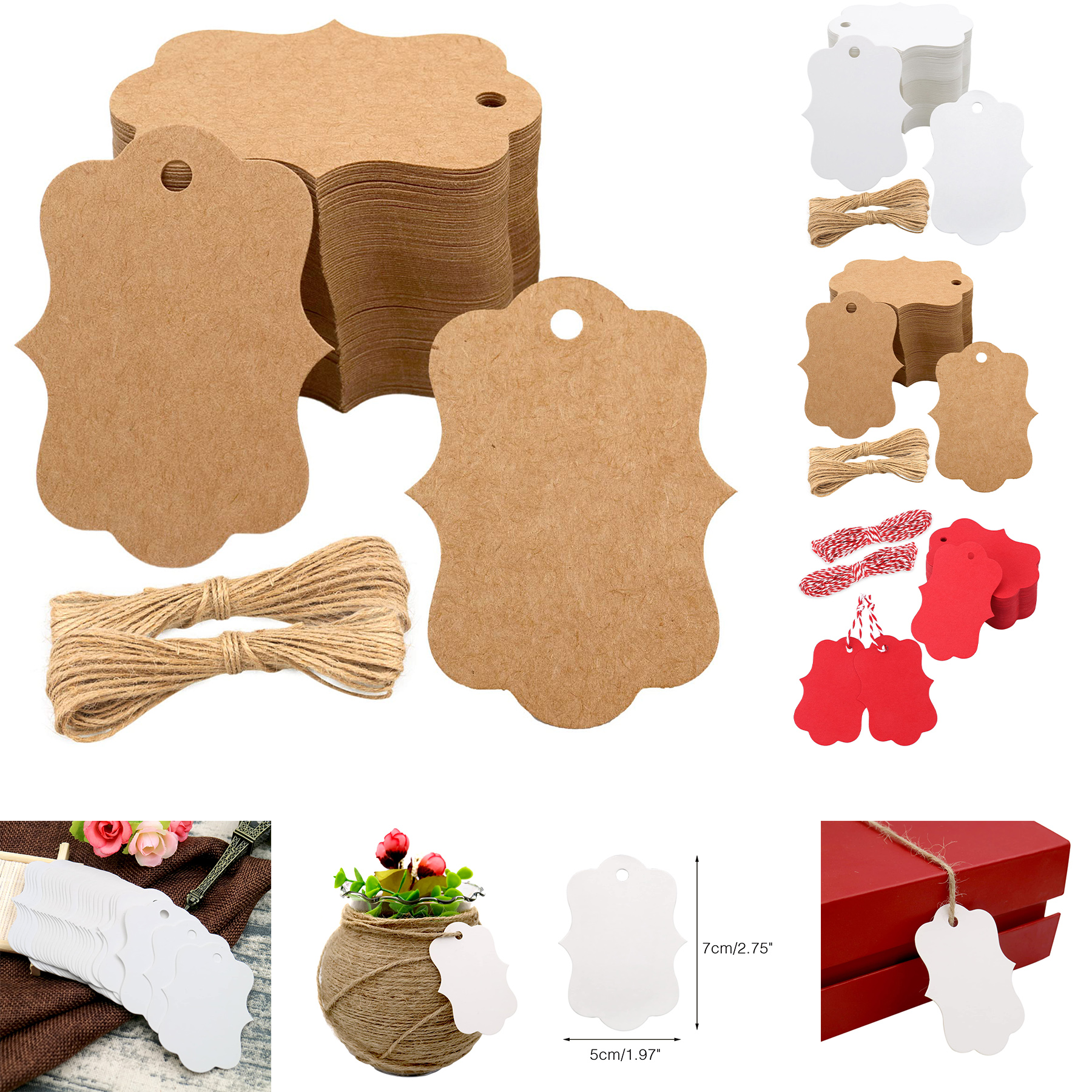 100Pcs White Paper Blank Gift Tags