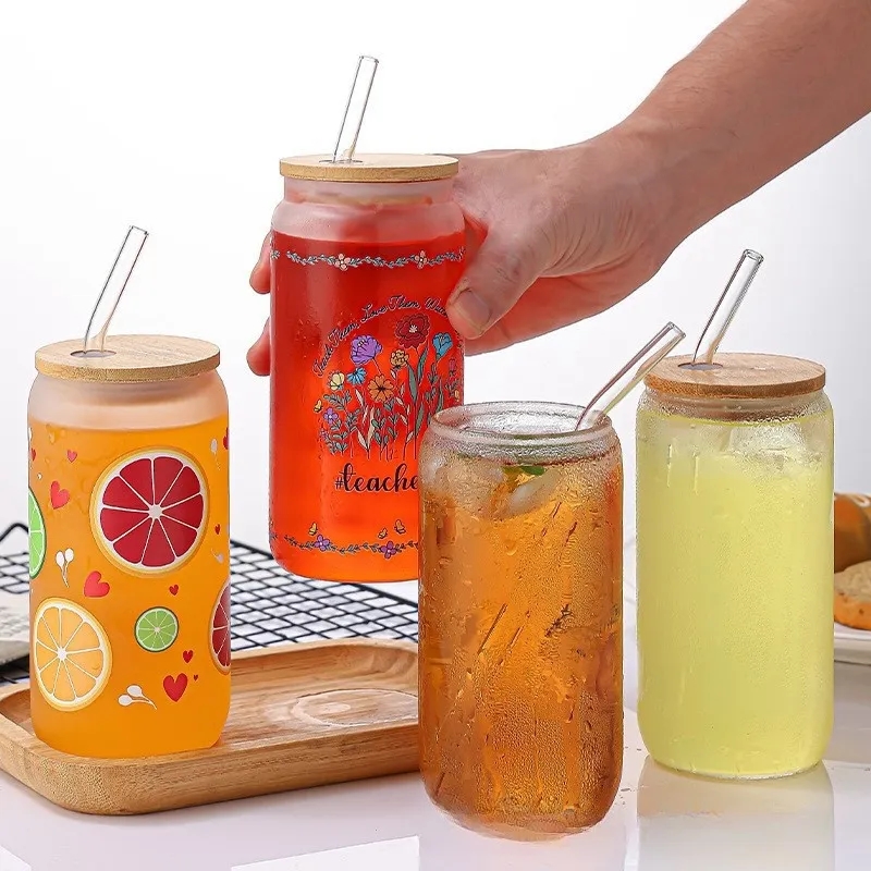 Glass Water/Juice/Coffe/Tea Bottles/Cups with Lids 2