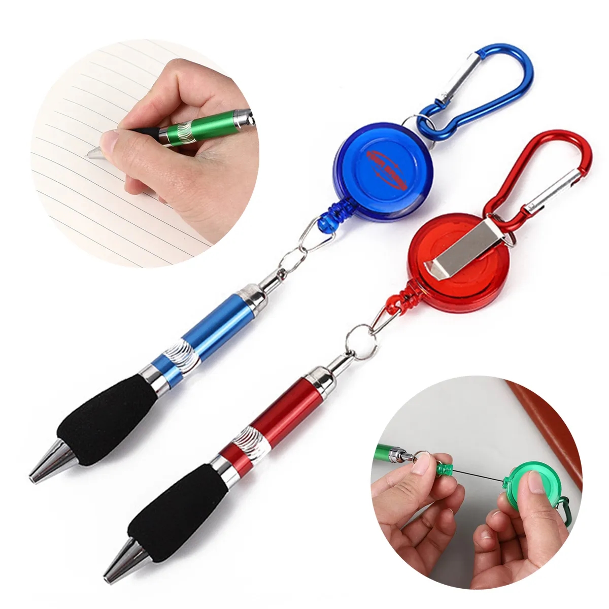 Retractable Drawstring Pen Badge Belt Clip Carabiner Set 3