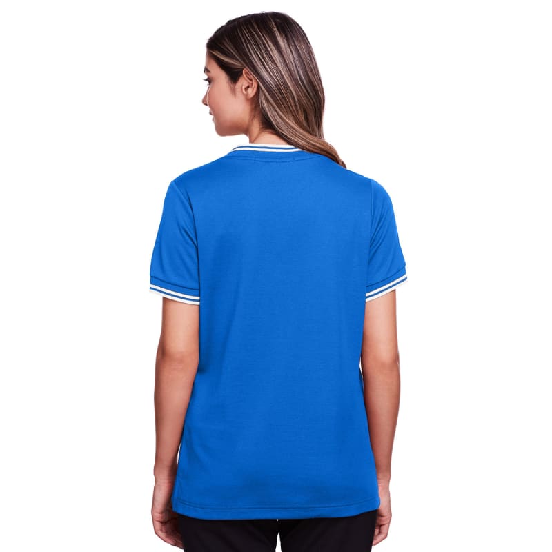 Devon & Jones Ladies' CrownLux Performance™ Plaited Tipped V-Neck Polo 13