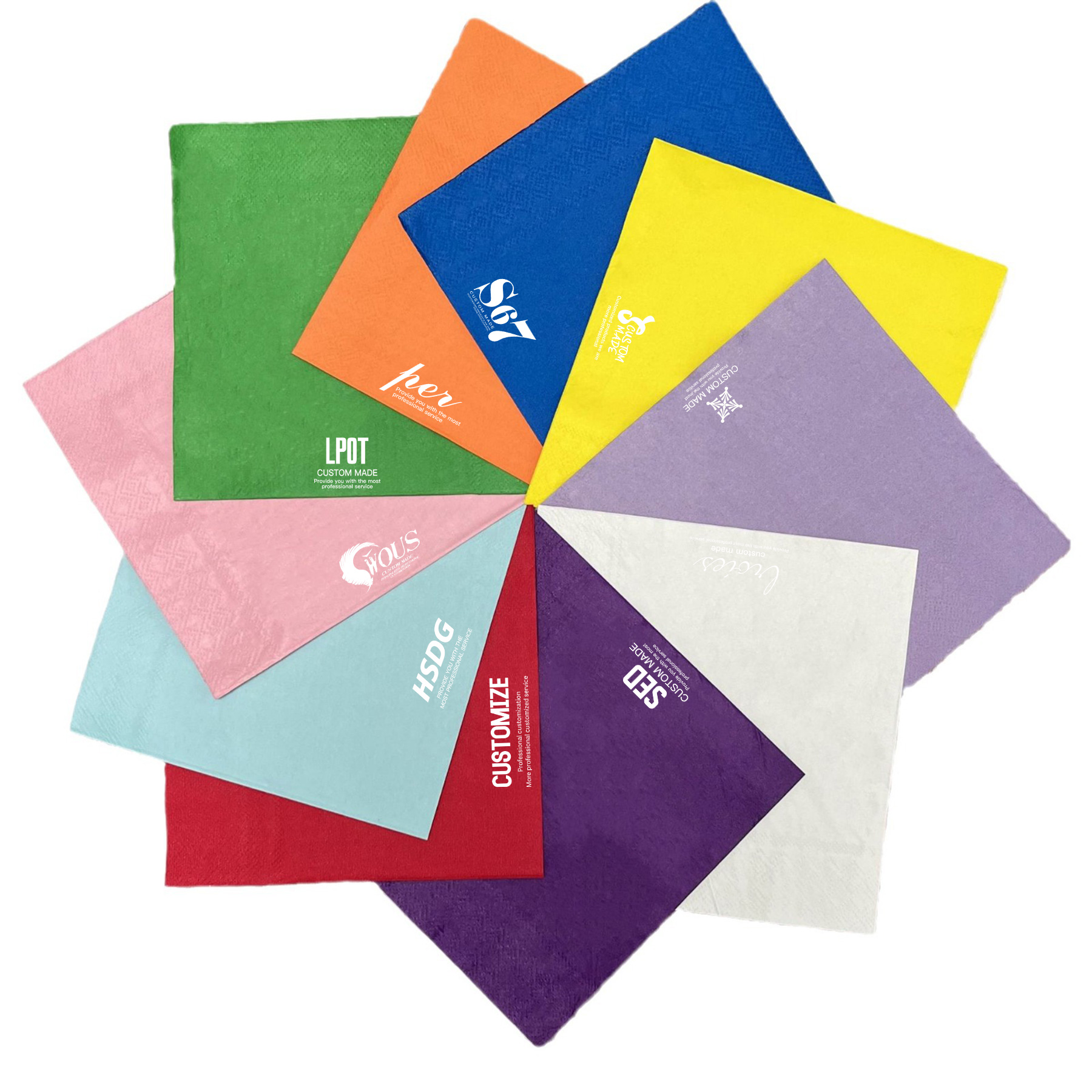 2 Ply 5'' Custom Colorful Cocktail Napkins 20