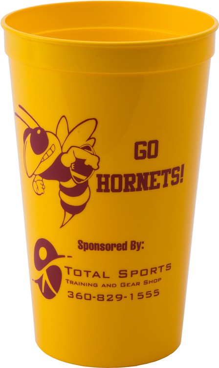 22 oz Smooth Walled Plastic Stadium Cup with Automated Silkscreen Imprint