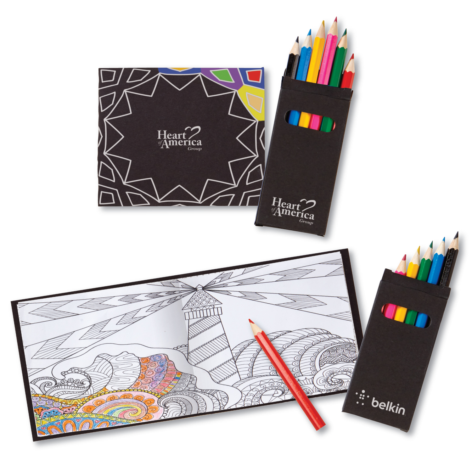 Black Cover Adult Coloring Book & 6-Color Pencil Set To-Go 2