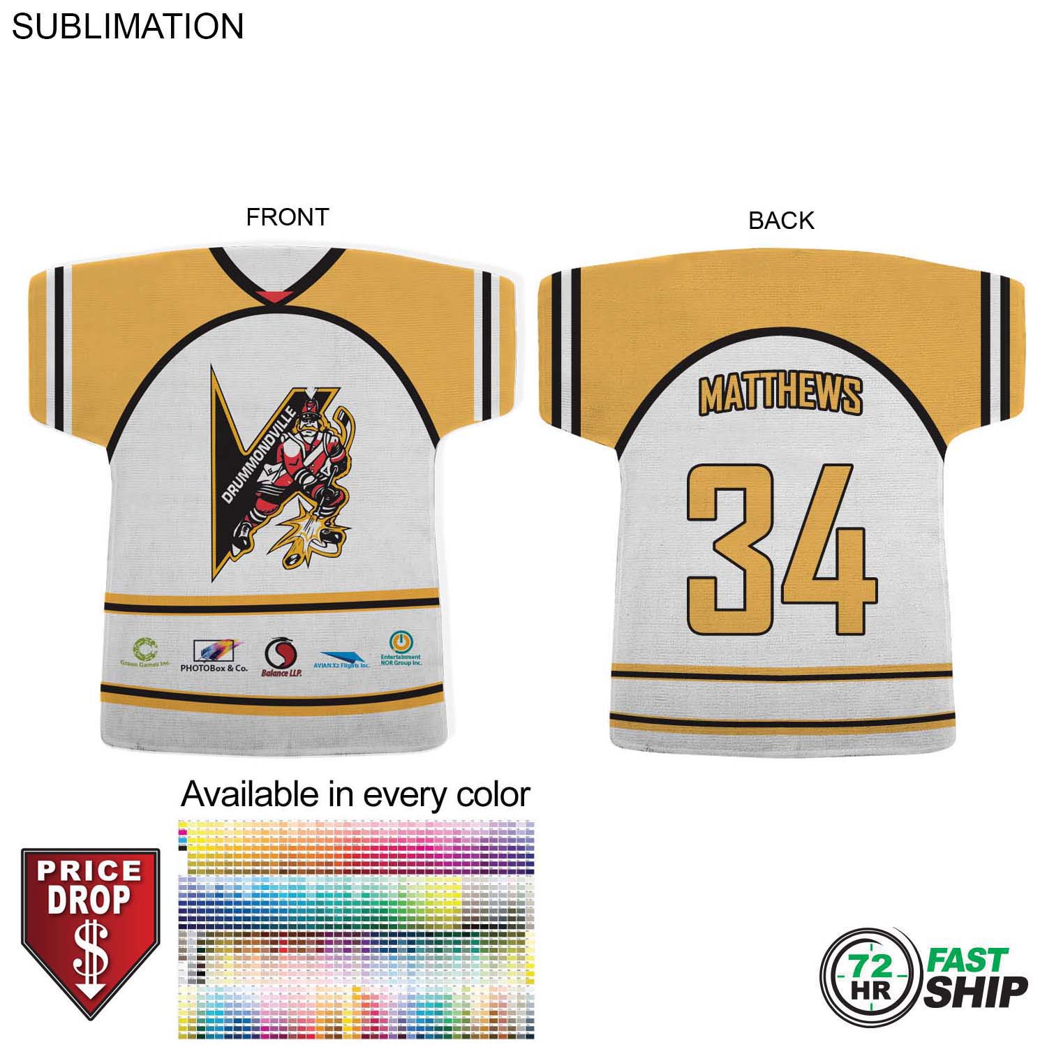72 Hr Fast Ship - Jersey Shape Microfiber Dri-Lite Terry Keepsake Towel, 18x17, Sublimated 2 sides. 2