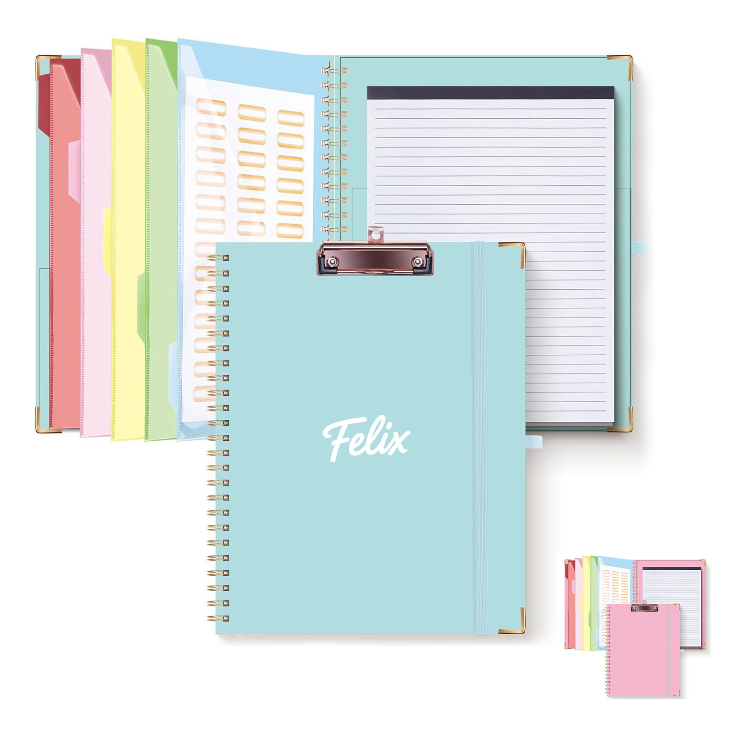 Foldable Spiral Clipboard w/ 10 Storage Pockets