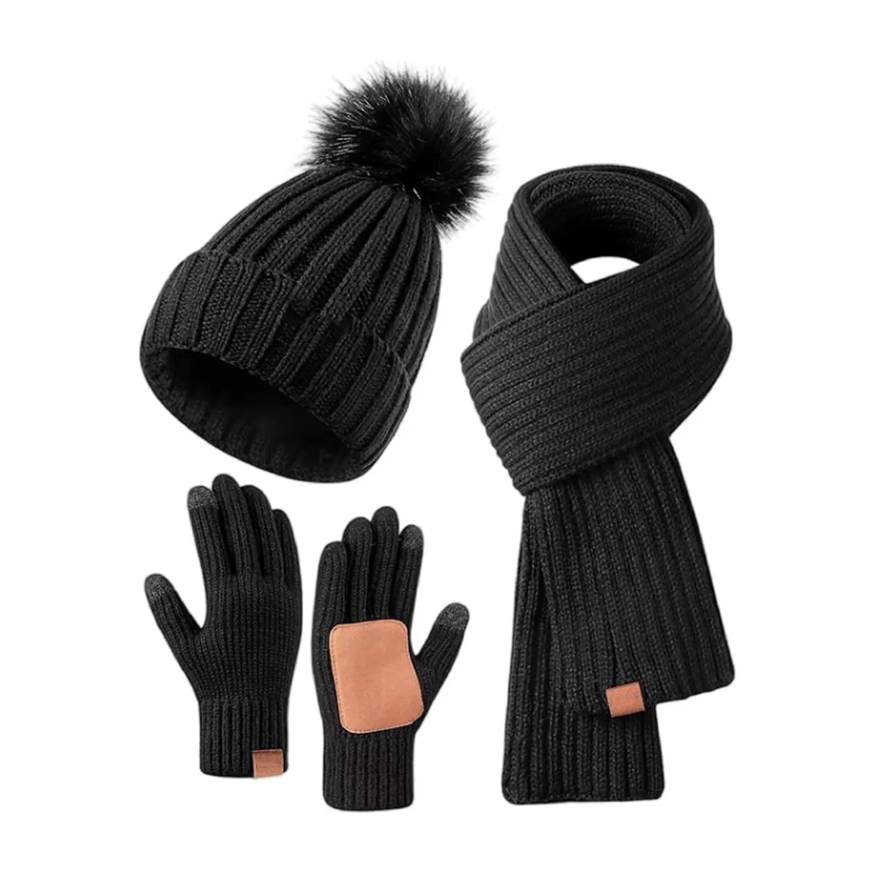 Polyester Adult Hat, Scarf, Gloves Three Piece Set 4