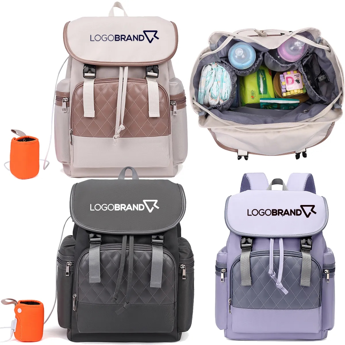 Diaper Backpack Purse Bags with Heating Cup Sleeve 2