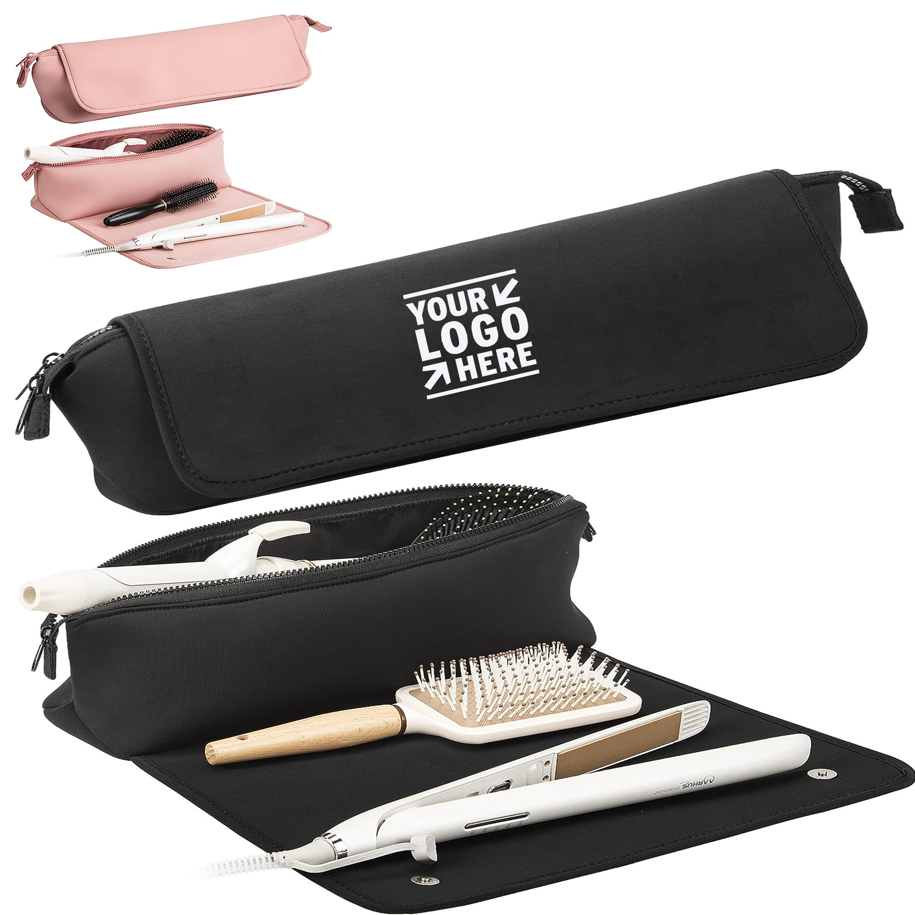 2-in-1 Flat Irons Curling Iron Haircare Organizer Hair Tools Travel Bag Heat Resistant Mat 2