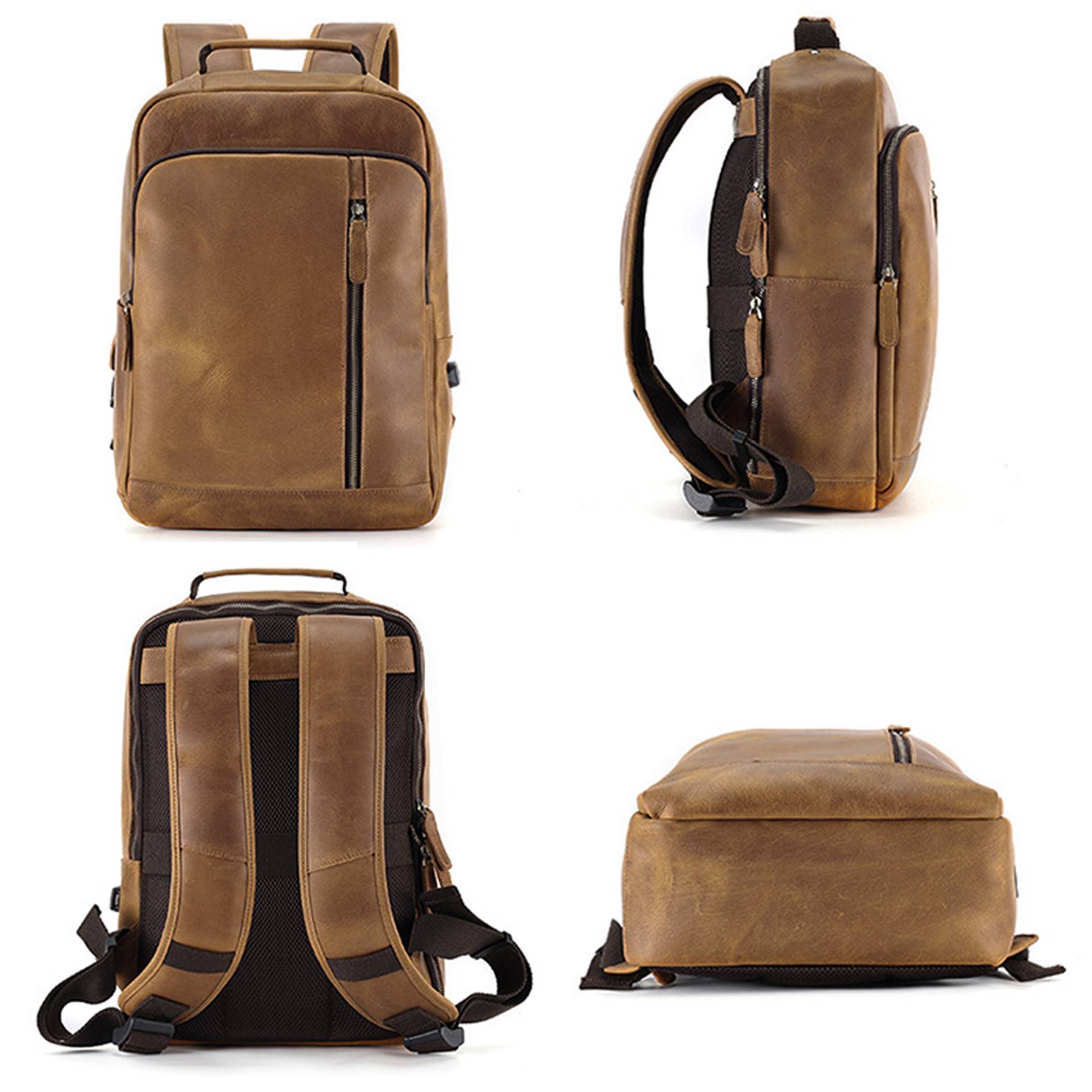 Men's Vintage Genuine Leather Laptop Backpack 6