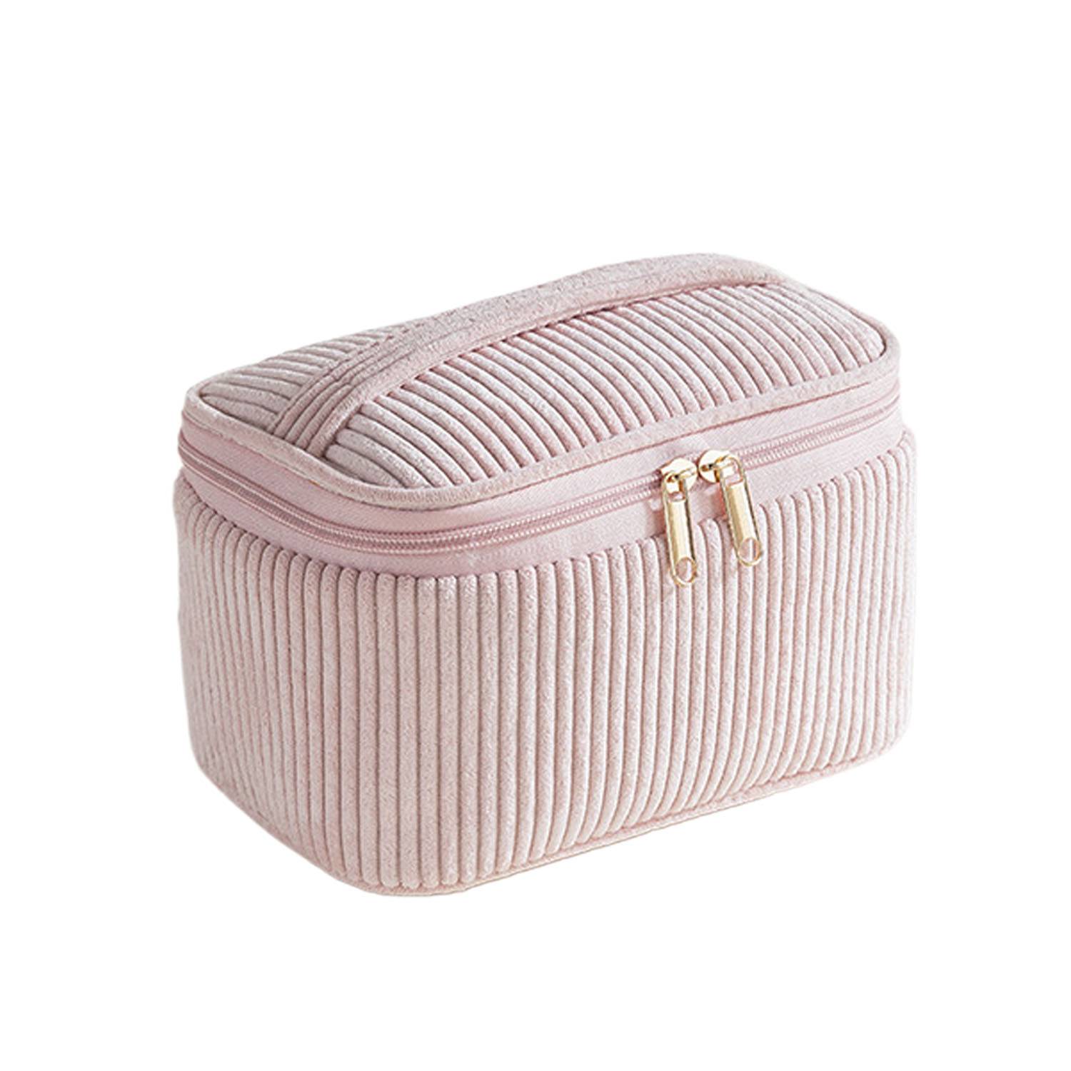 Large Capacity Corduroy Makeup Bag w/ Mesh Pocket 5