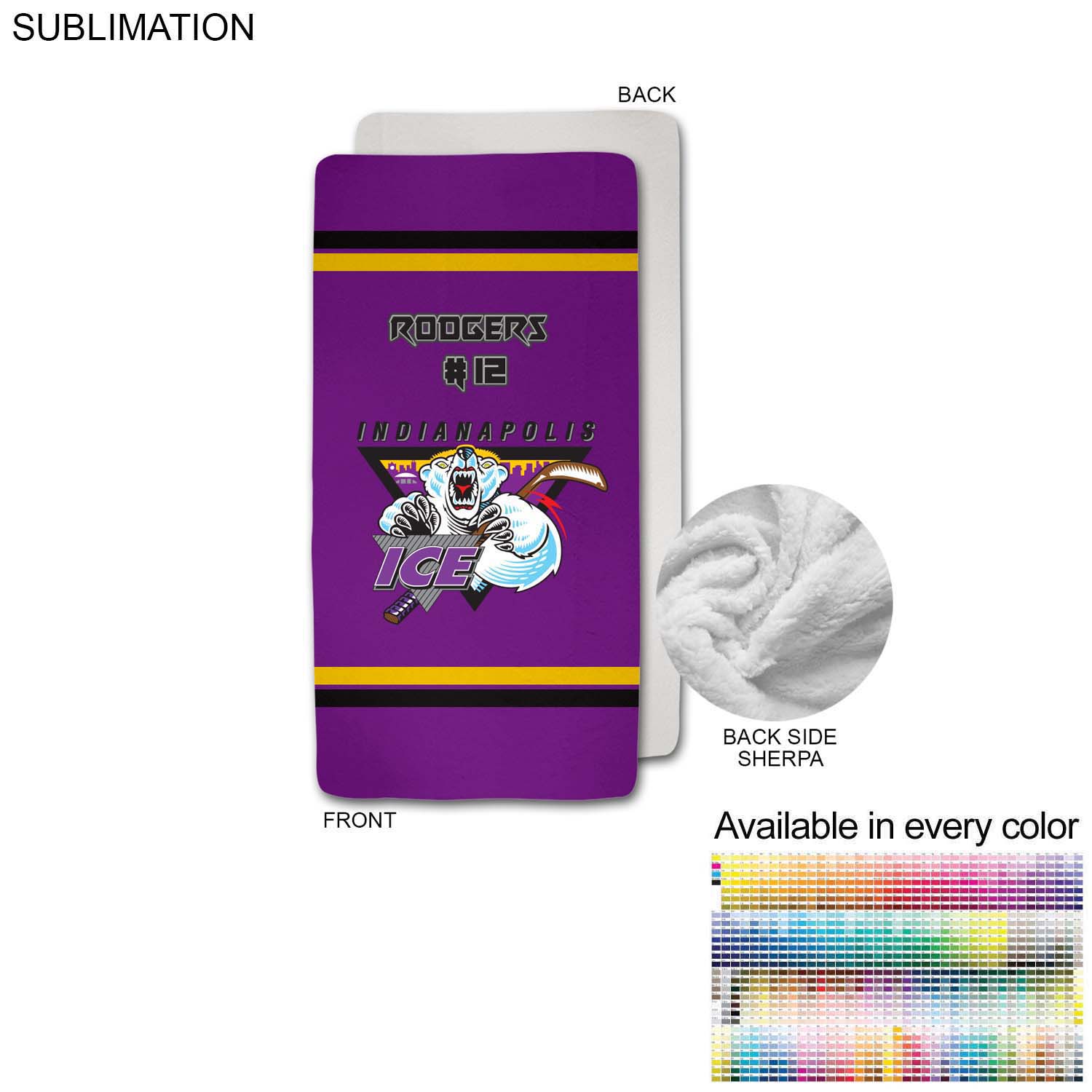 Team Blanket in Plush Sherpa Faux Wool Lined Micro Mink, 30x60, Stadium size, Sublimated 7