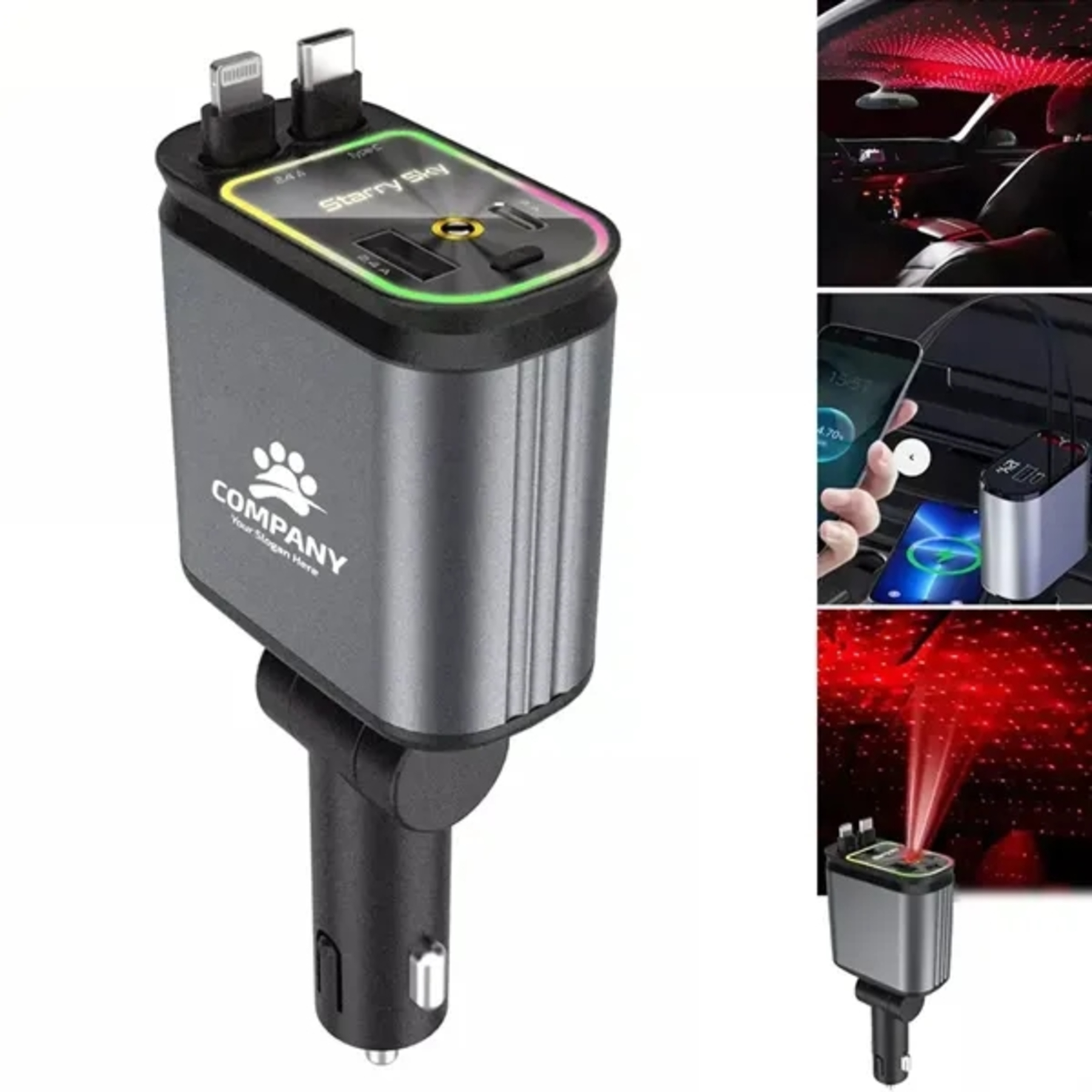 4 in 1 Retractable Car Charger Starlight 1