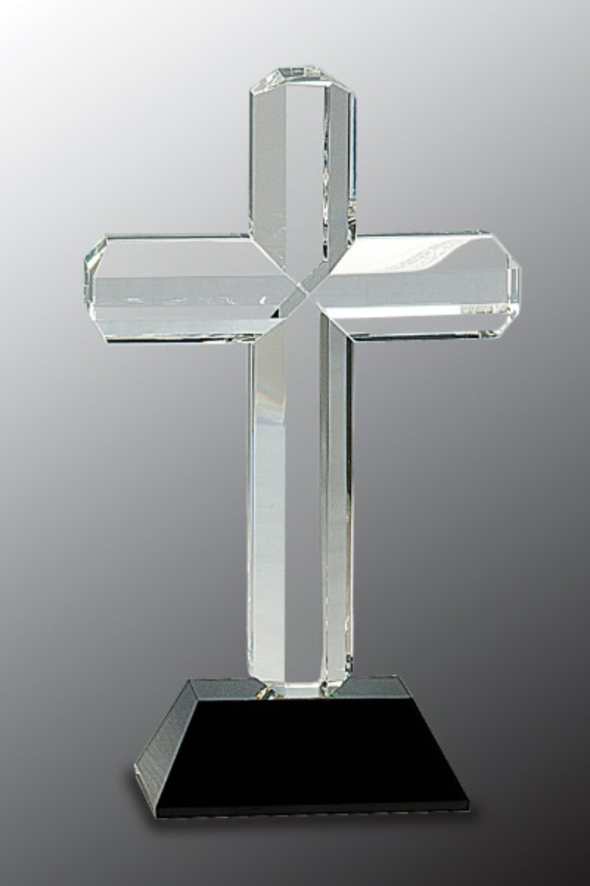 8 1/2" Crystal Cross on Black Pedestal Base Crystal Award 3
