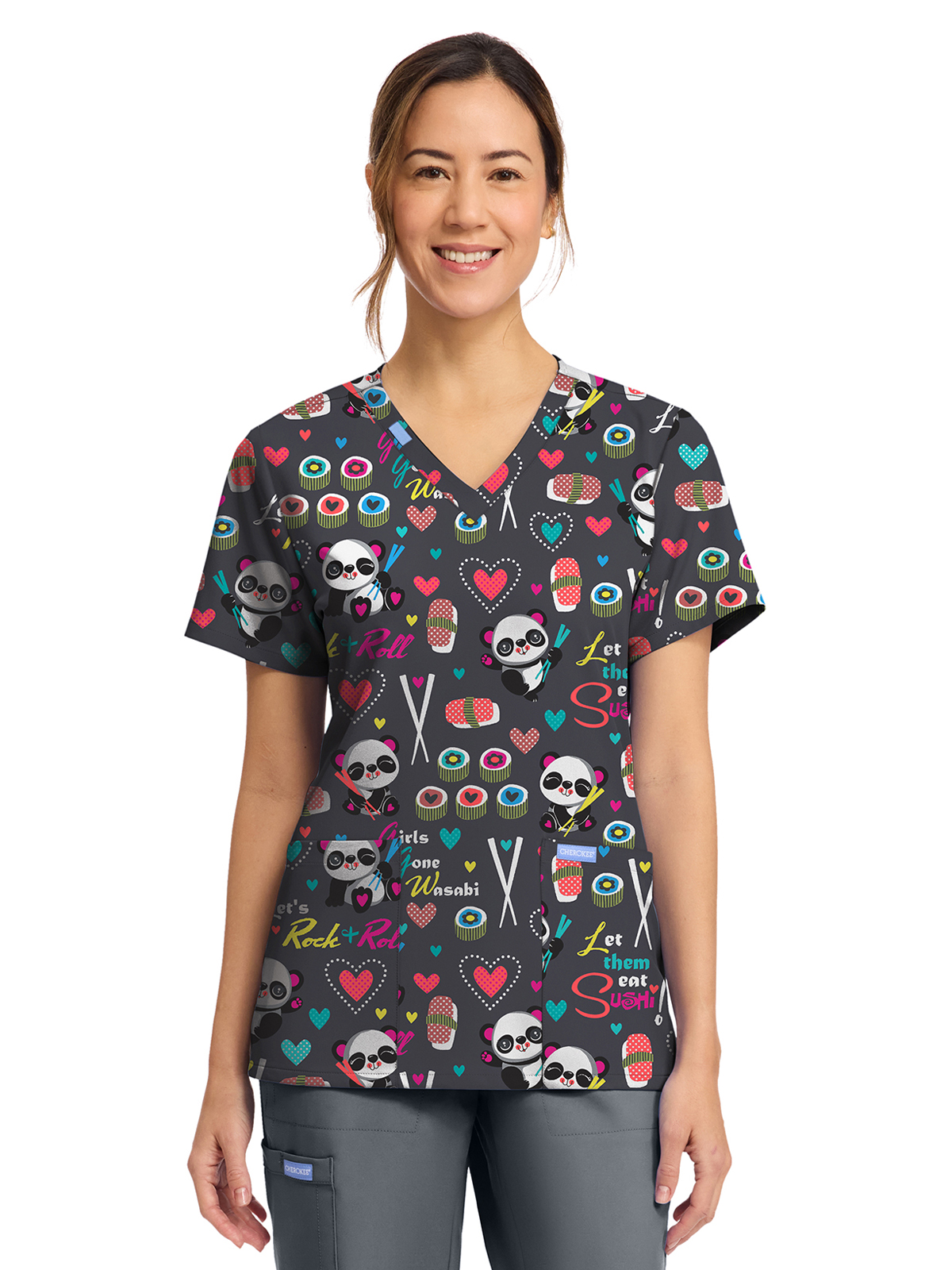 Cherokee - Genuine - Women's 2-Pocket Print V-Neck Scrub Top 11