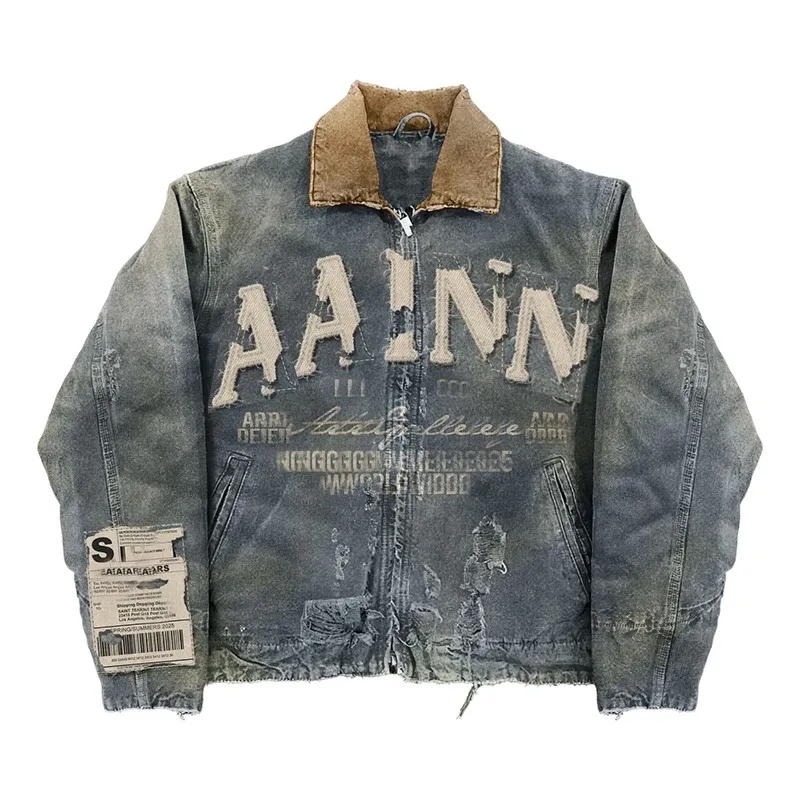 Vintage Oversized Denim Jacket with Embroidered Patches 2