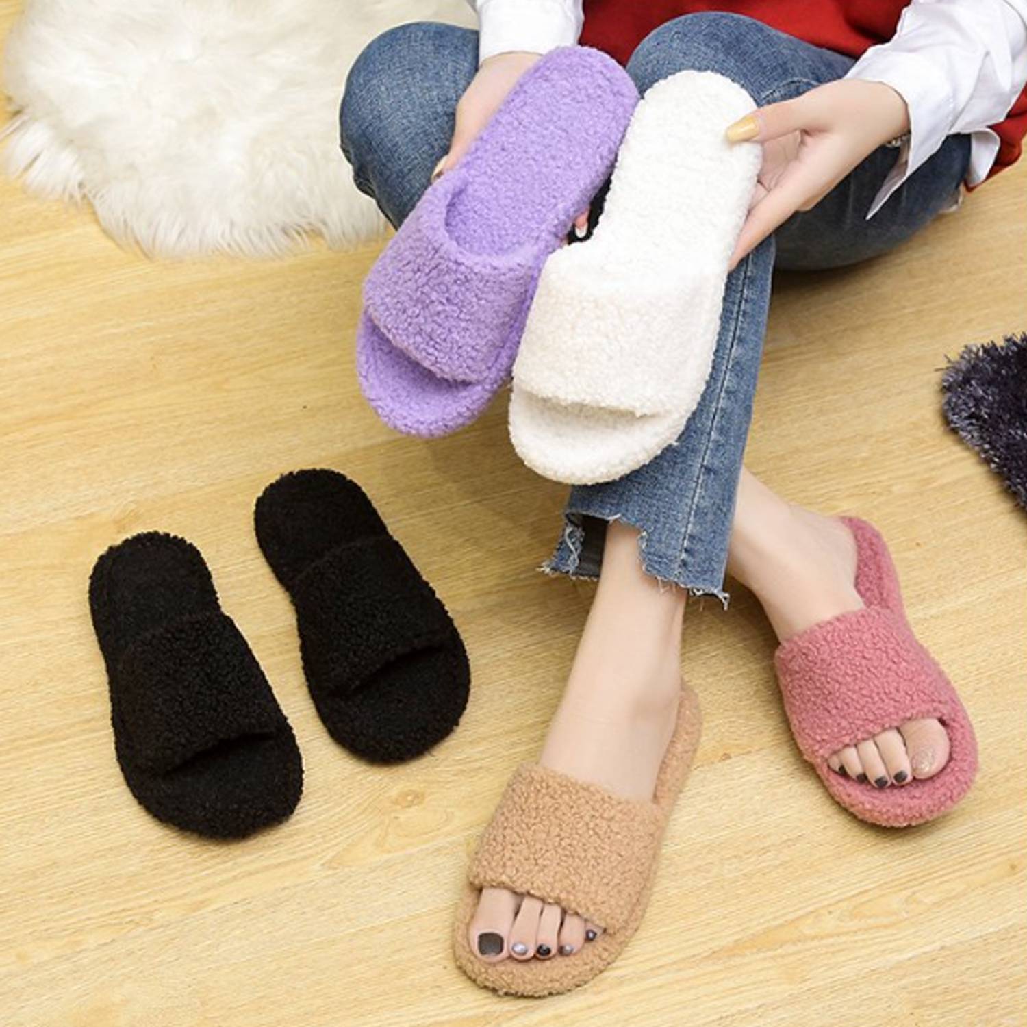 Women House Shoes Open Toe Slippers 5
