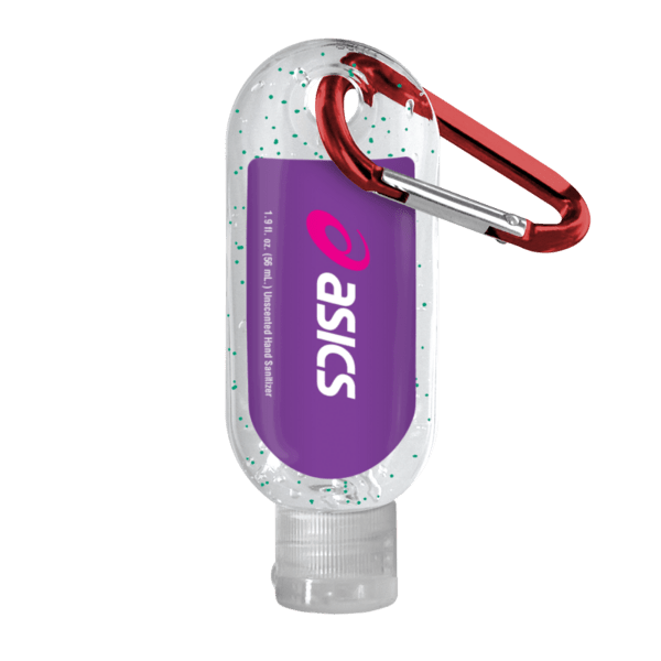 1.9 oz. Single Color Moisture Bead Sanitizer in Clear Bottle with Carabiner 121