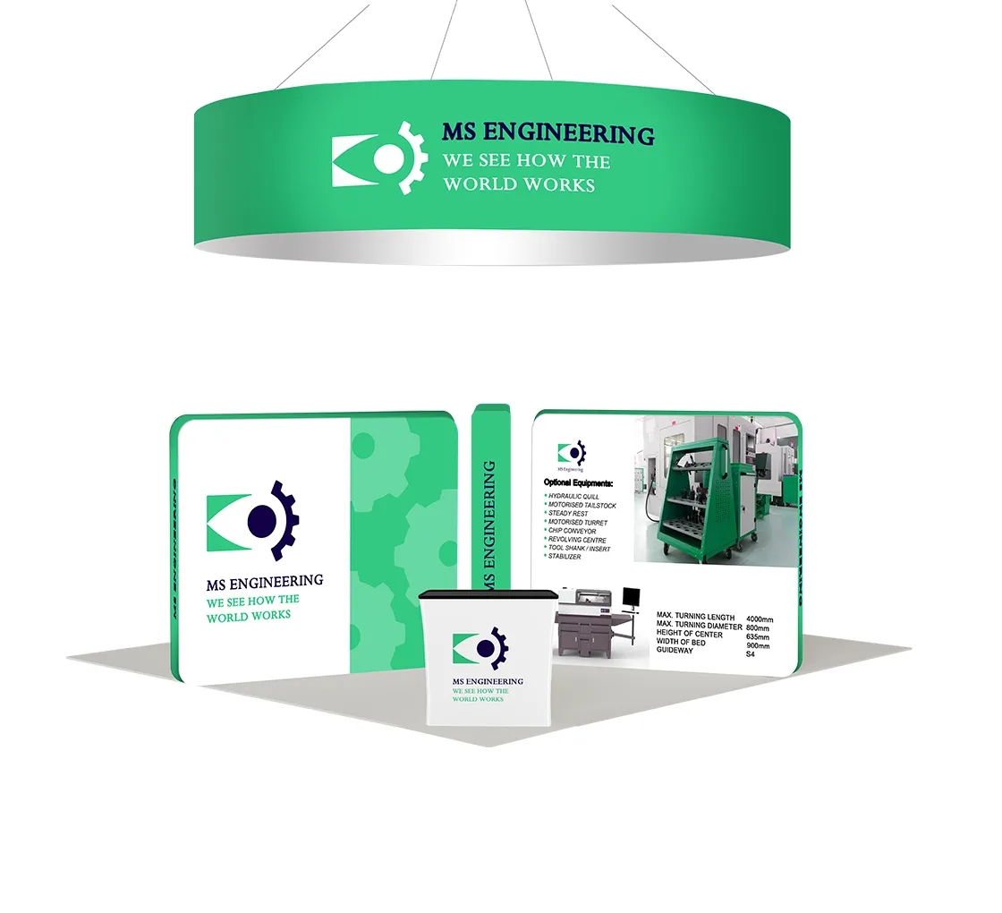 20ft Inline Trade Show Booth – 360° Display with Overhead Banner & Counters 6