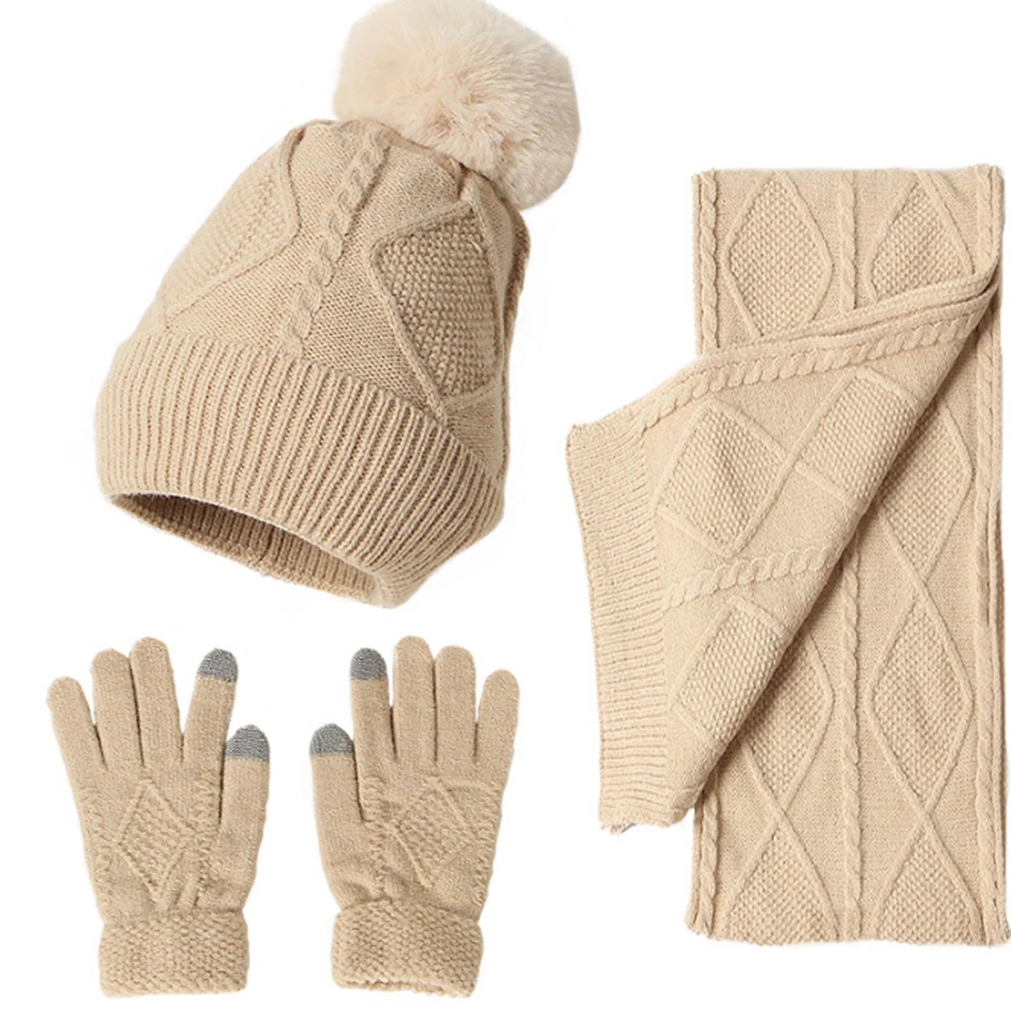 Winter Knit Scarf Set with Hat and Touchscreen Gloves 2