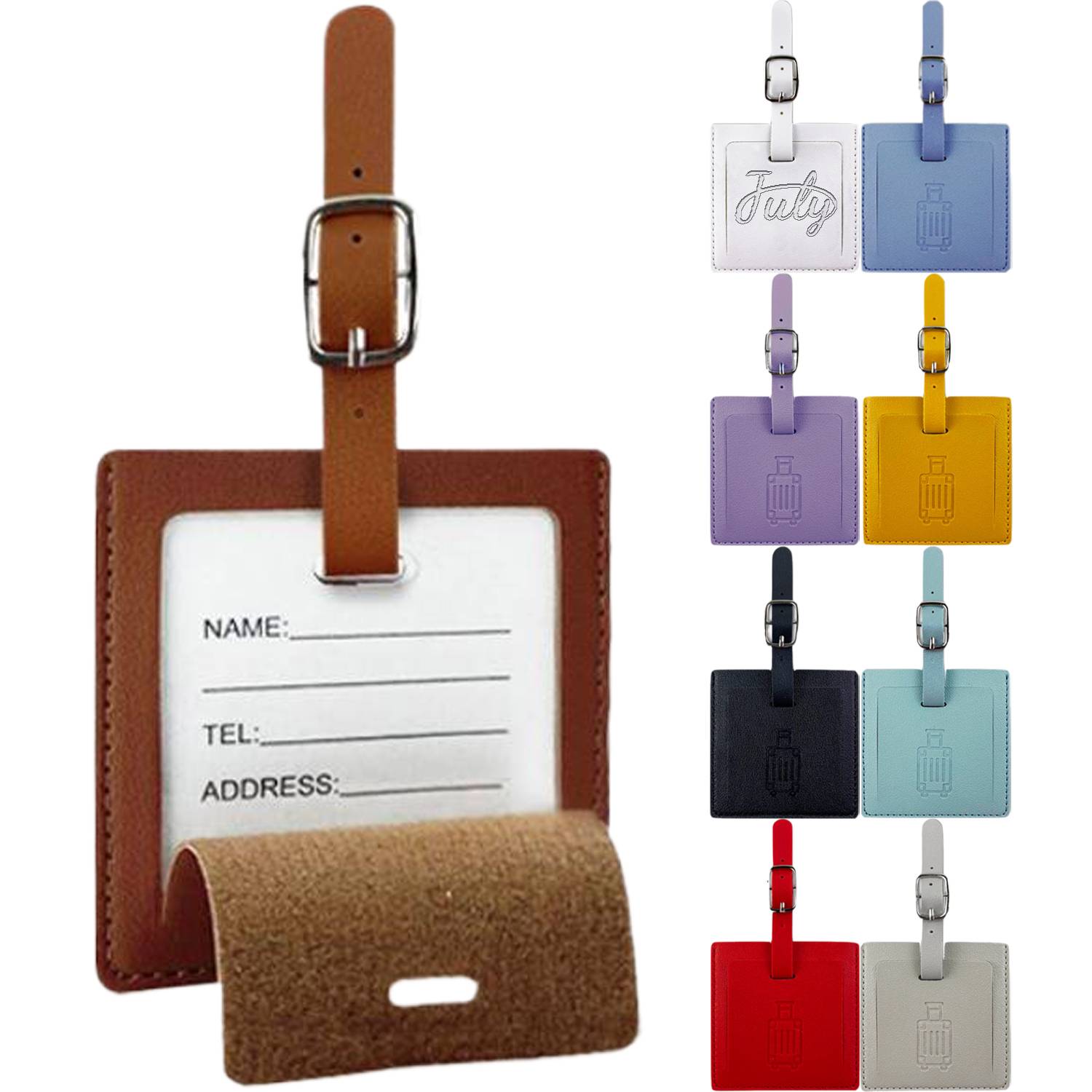 PU Leather Square Flip Cover Luggage Tag 3