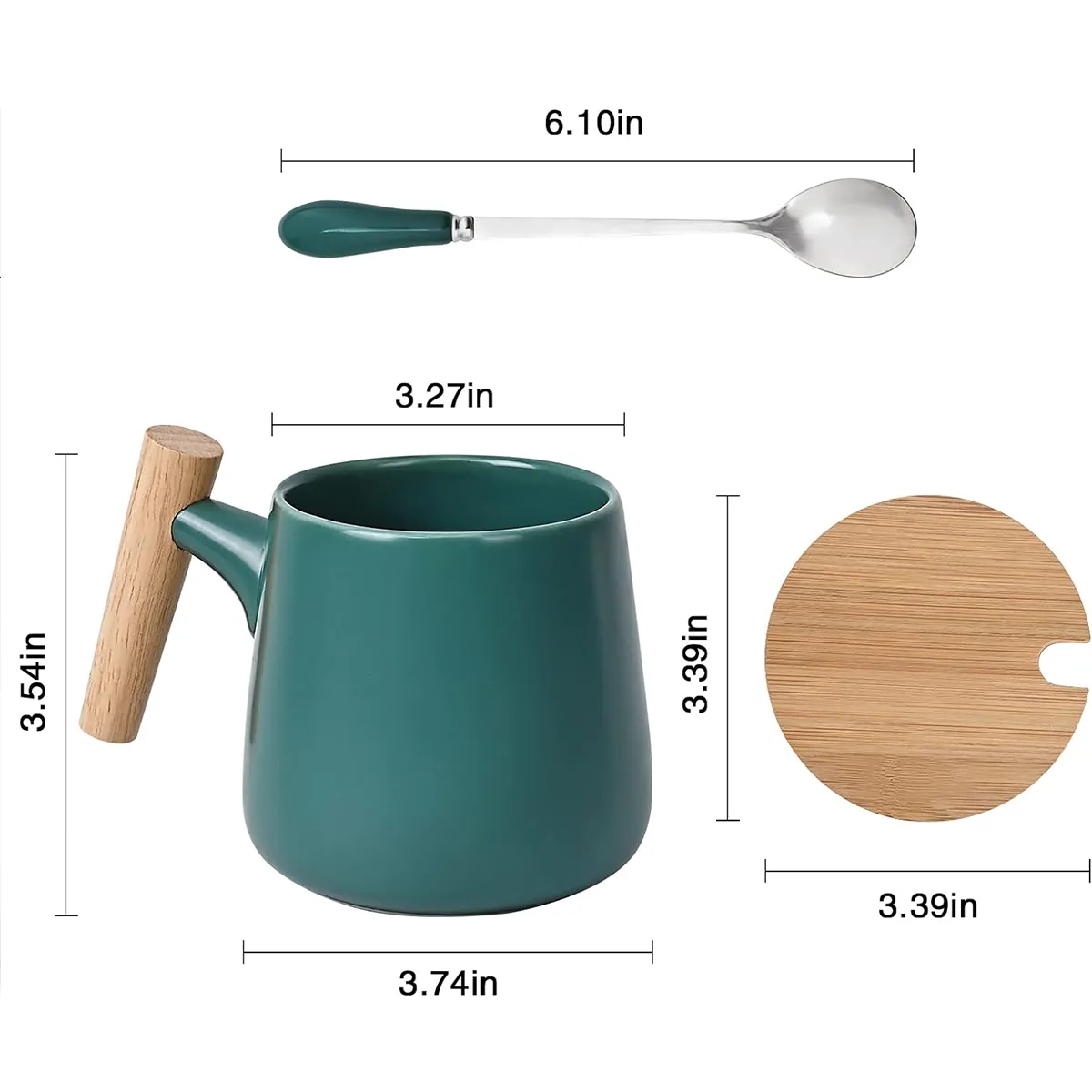 13 Oz. Ceramic Coffee Tea Mug Cup With Wooden Handle Lid 5
