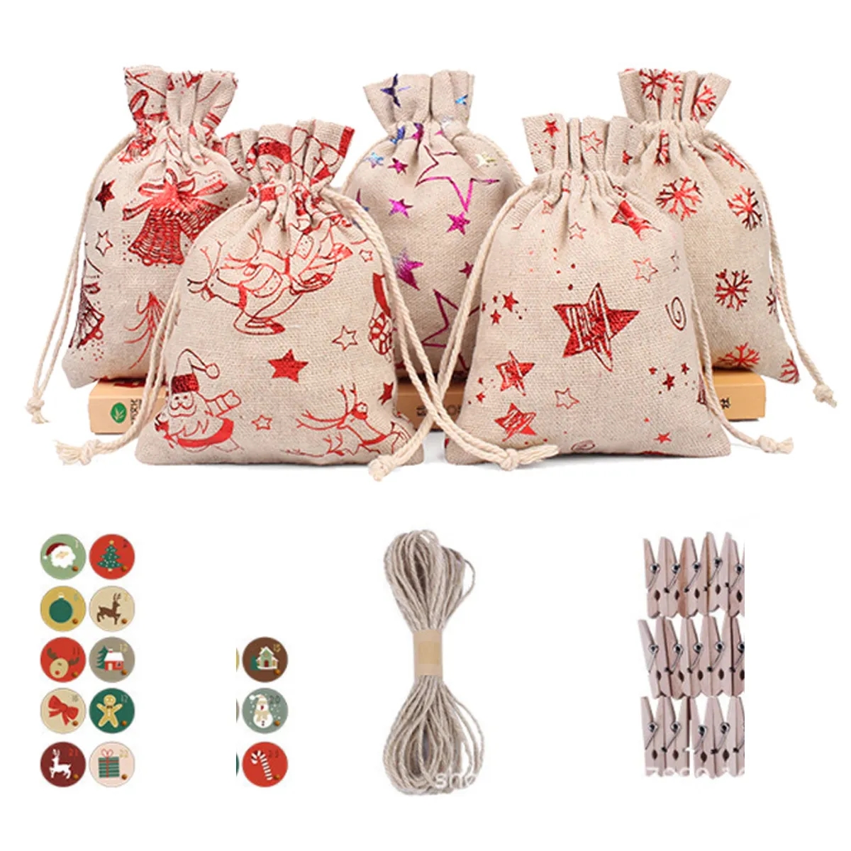 Christmas Gift Bags with string and Pegs 2