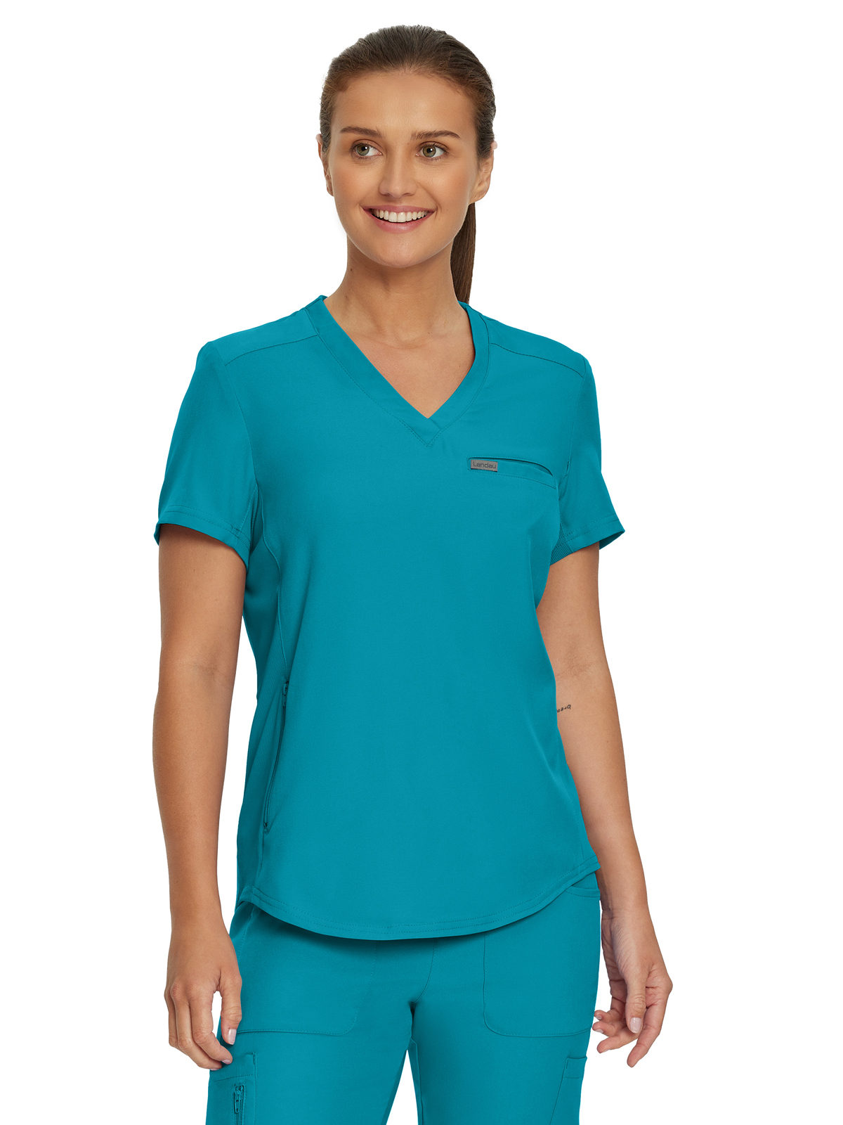 Landau - Forward - Women's Two-Pocket Shirttail Hemline V-Neck Top 26