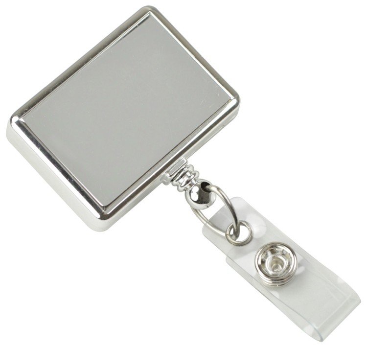 Chrome Retractable Badge Reel with Clear Vinyl Strap 2