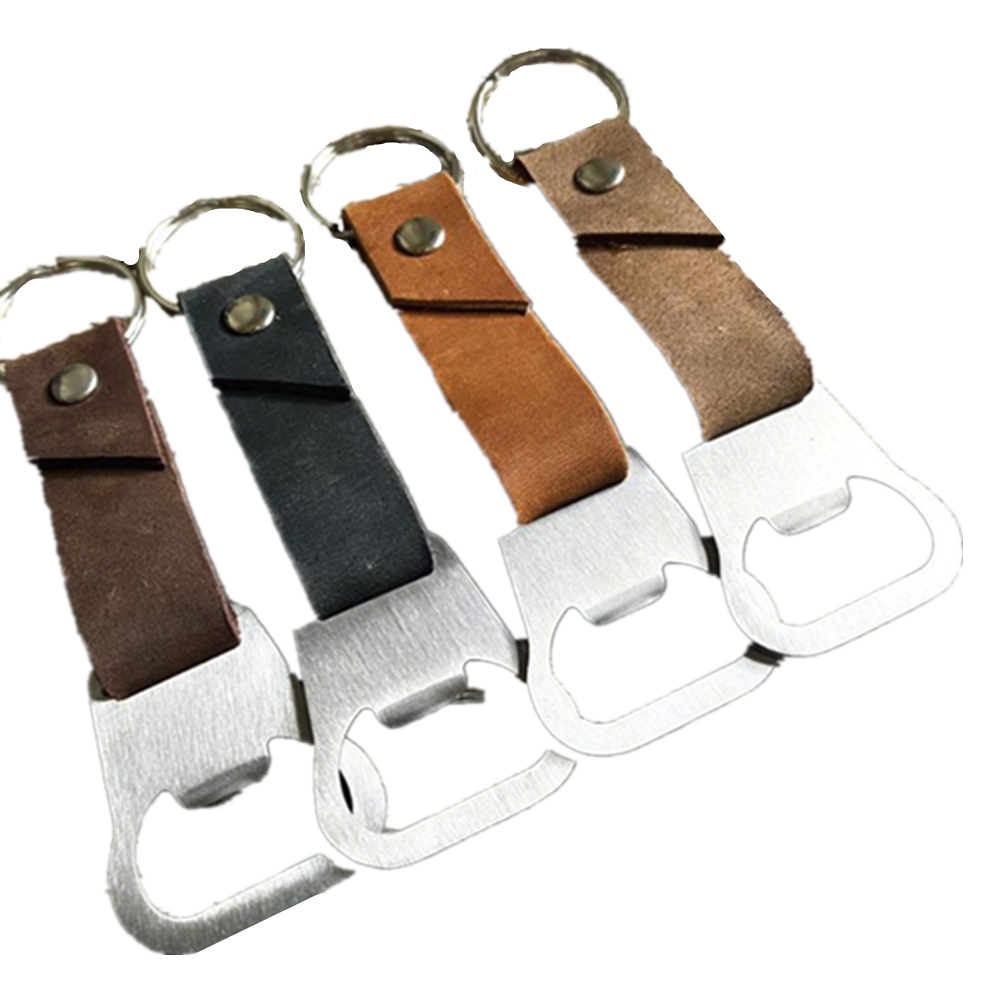 Metal Bottle Opener With Leather Holder 2