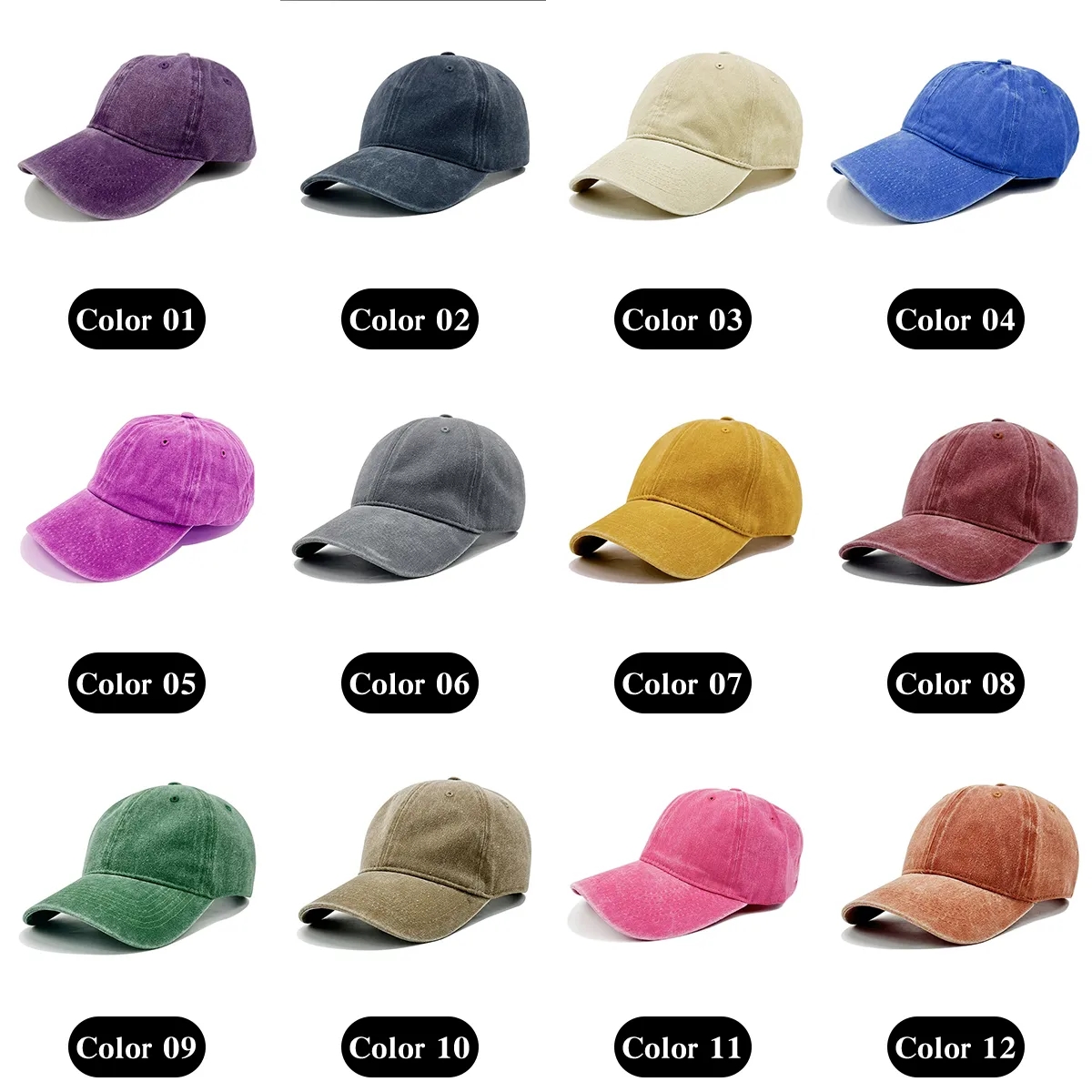 Washed Cotton Baseball Cap with Adjustable Buckle 8