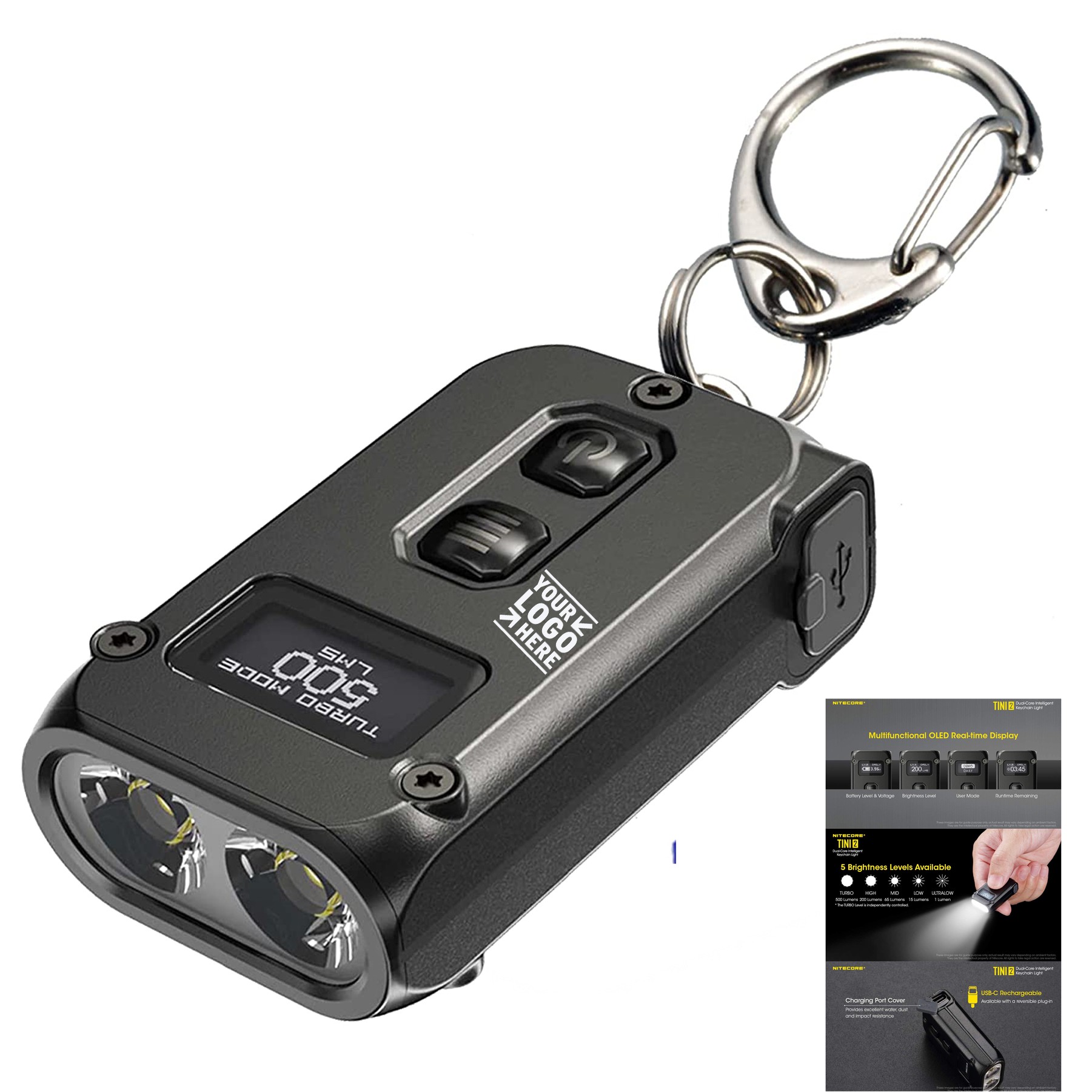 500 Lumen USB C Rechargeable Keychain Flashlight 2
