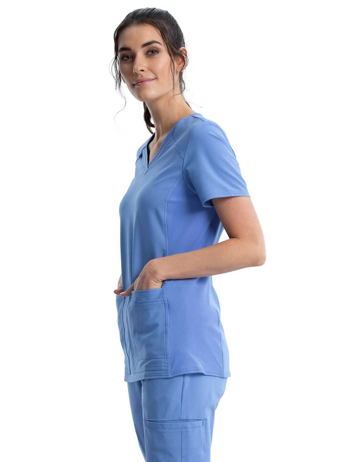 Cherokee - iFlex - Women's 2 Pocket V-Neck Knit Side Panel Top 16