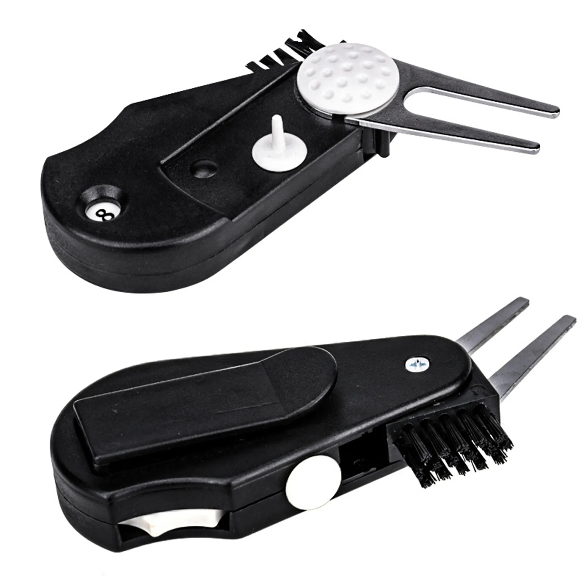 Golf Tool Fork With Ball Marker Cleaning Brush 4