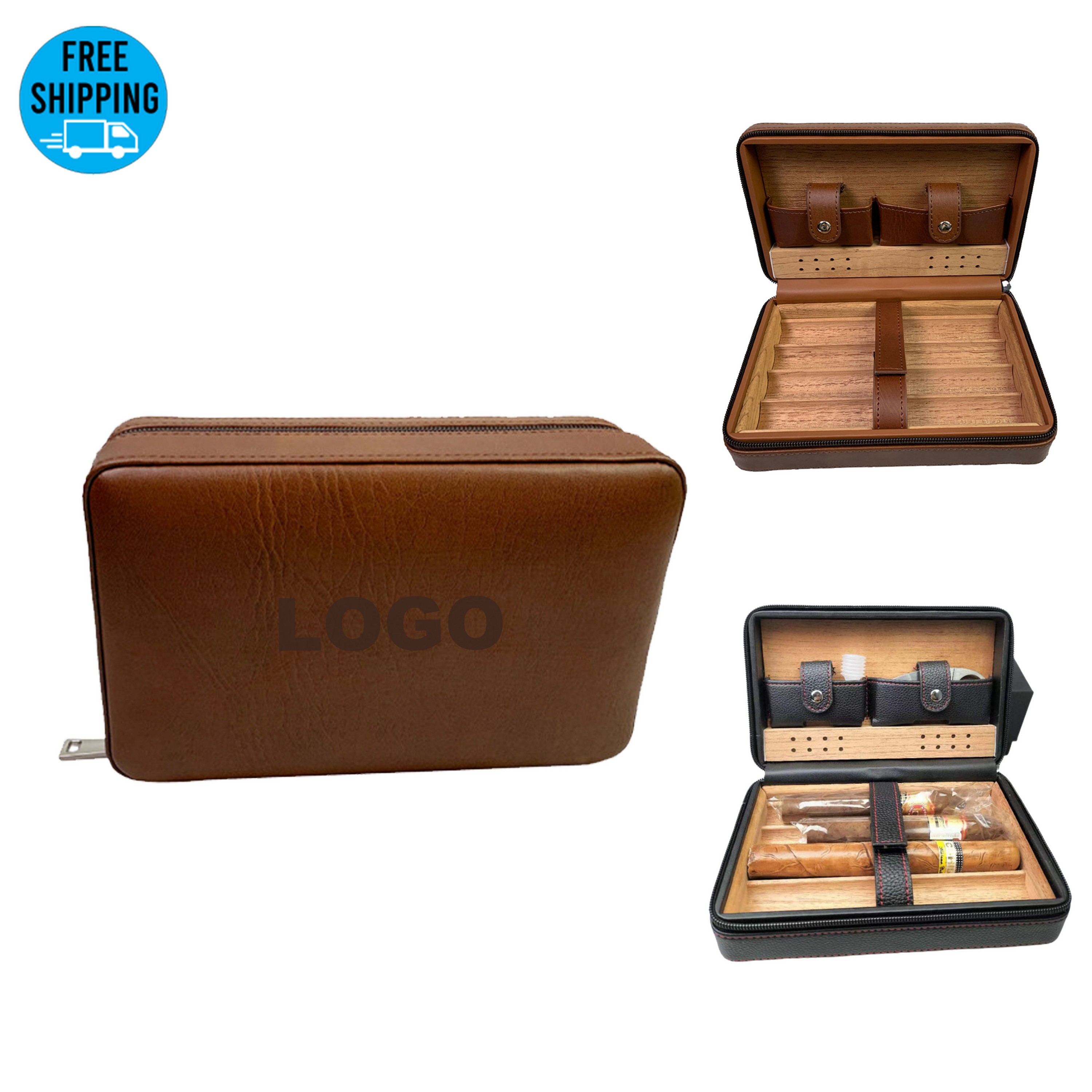 4-Finger Portable Travel Leather Cigar Case-Ocean 6