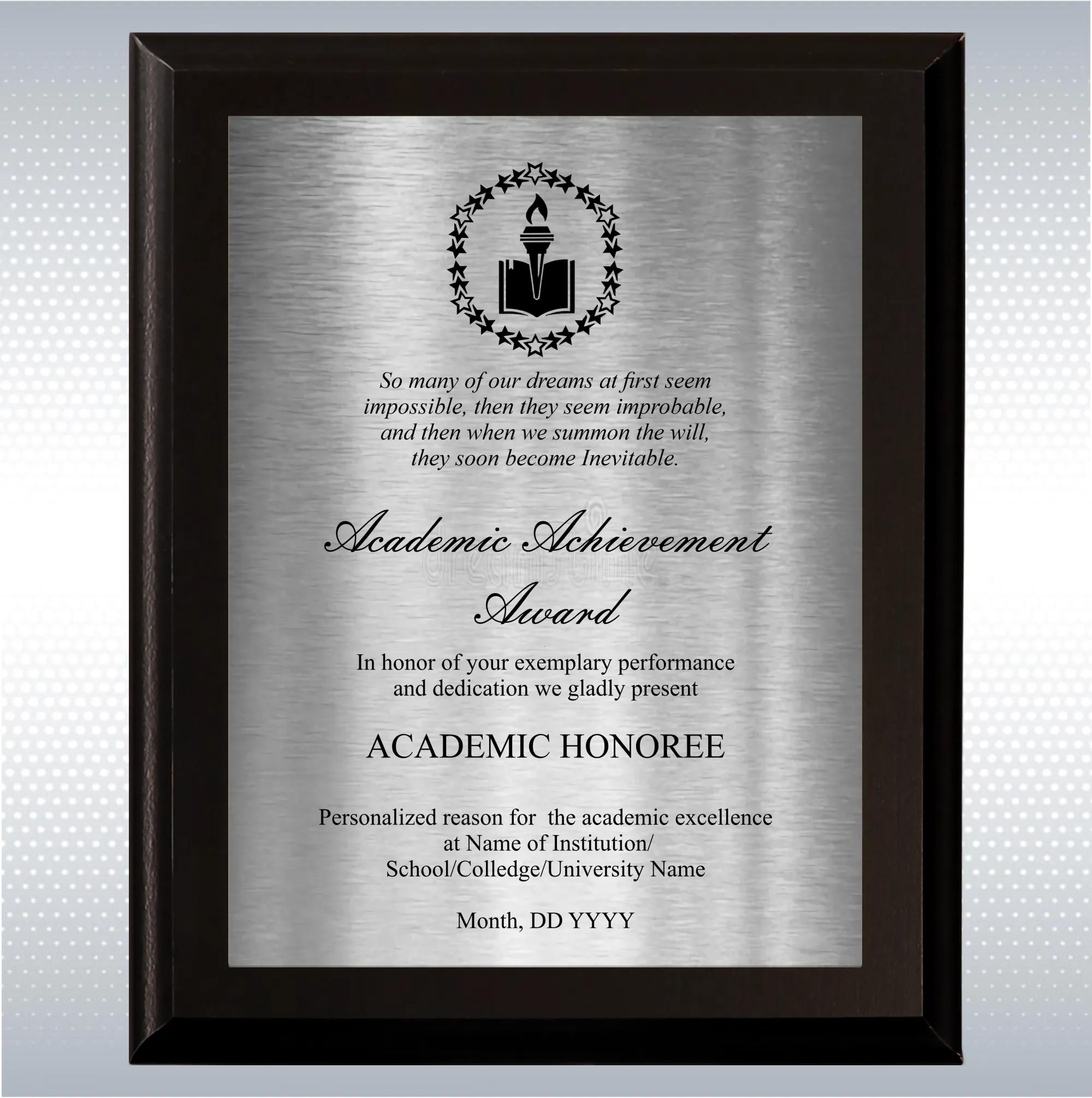 Black Matte Plaque Academic Achievement Award 14
