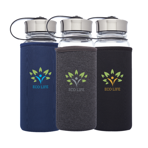 Kangaroo Glass Water Bottle - Neoprene Pouch Covering, 25 6
