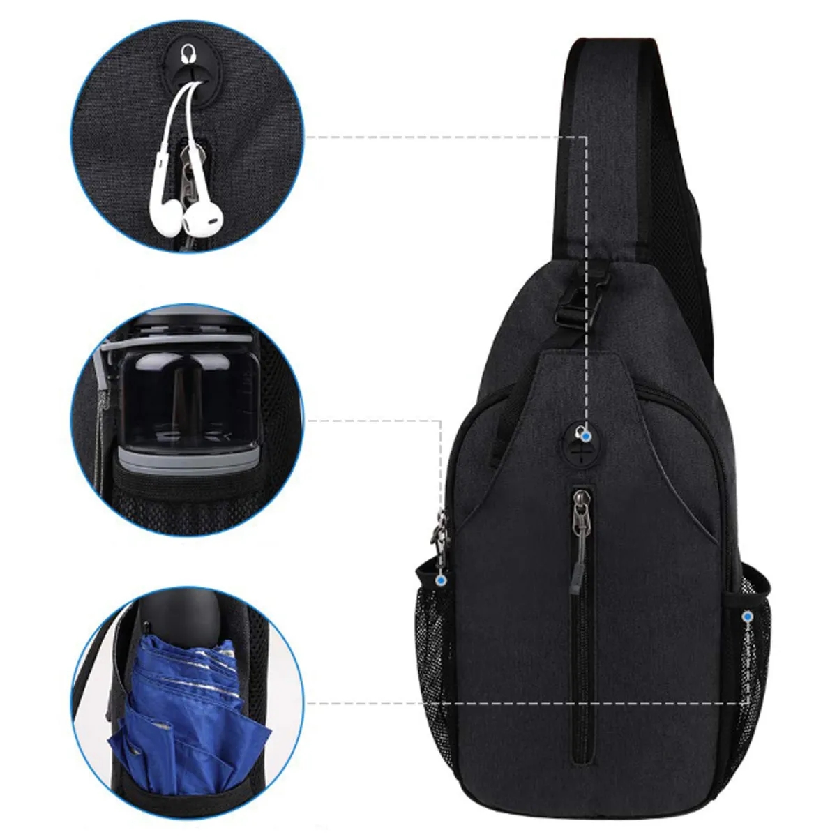 Anti-Theft Crossbody Sling Bag w/ Earphone Port Mash Pockets 6