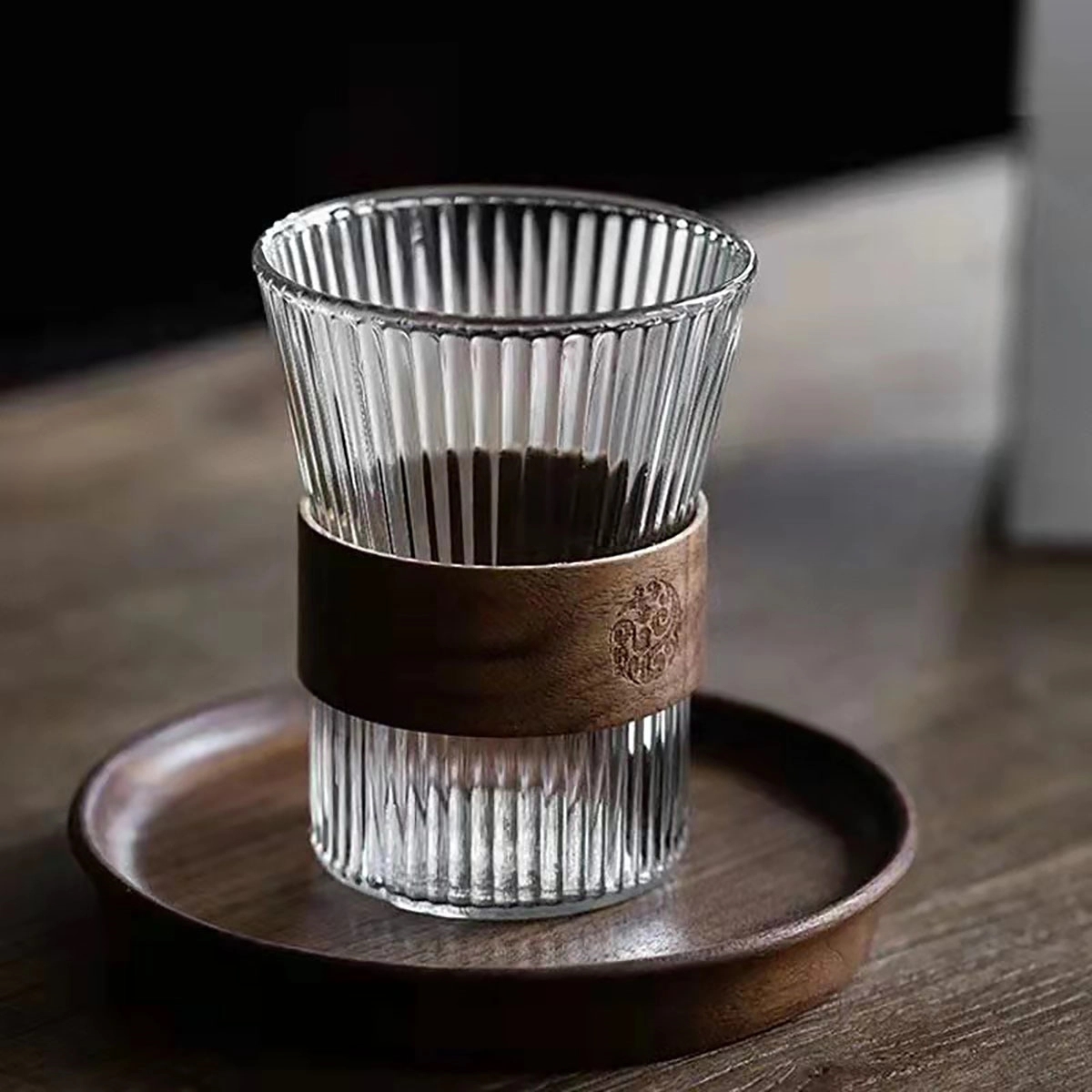 10oz Wooden Striped Glass Cup 2