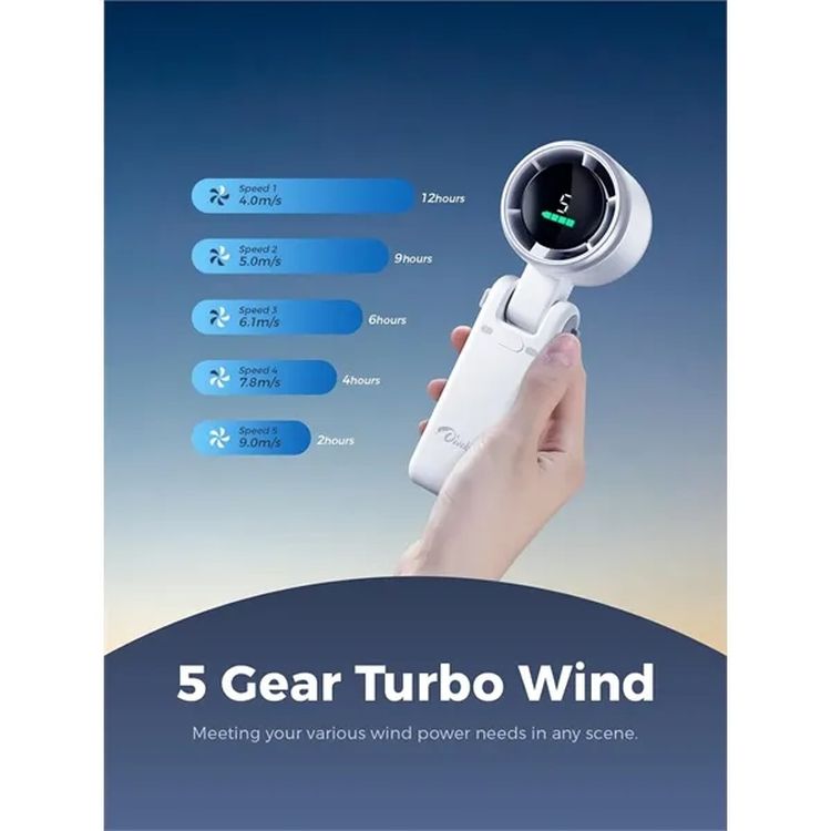 High-Power Turbo Handheld Fan 5 Speed Rechargeable Cooling Device 2
